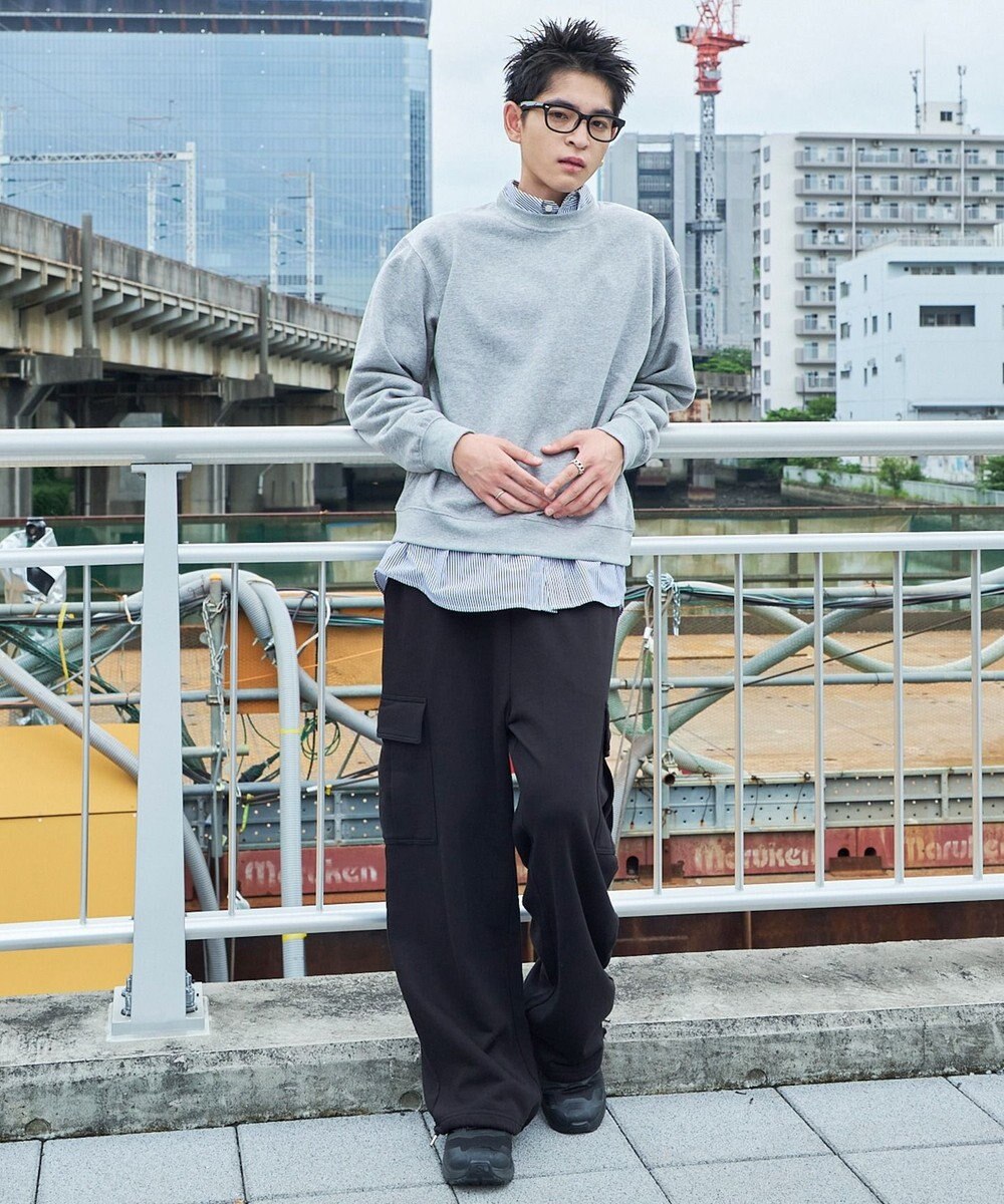 WEGO 【ウエストゴム/MLサイズ展開】ワイドカーゴスウェットパンツ 