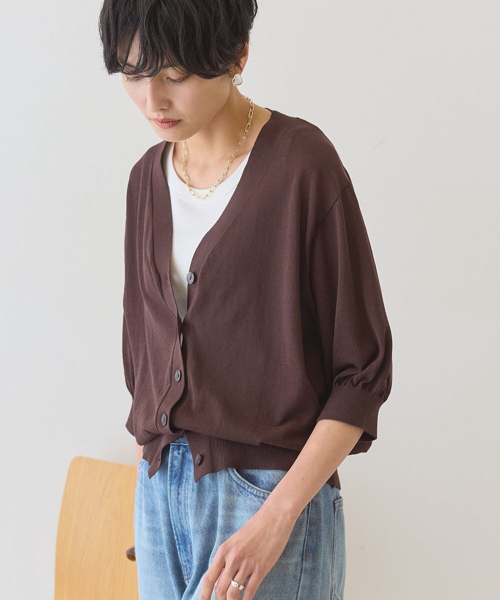 AMERICAN HOLIC 5分袖シアーVネックニットカーディガン 