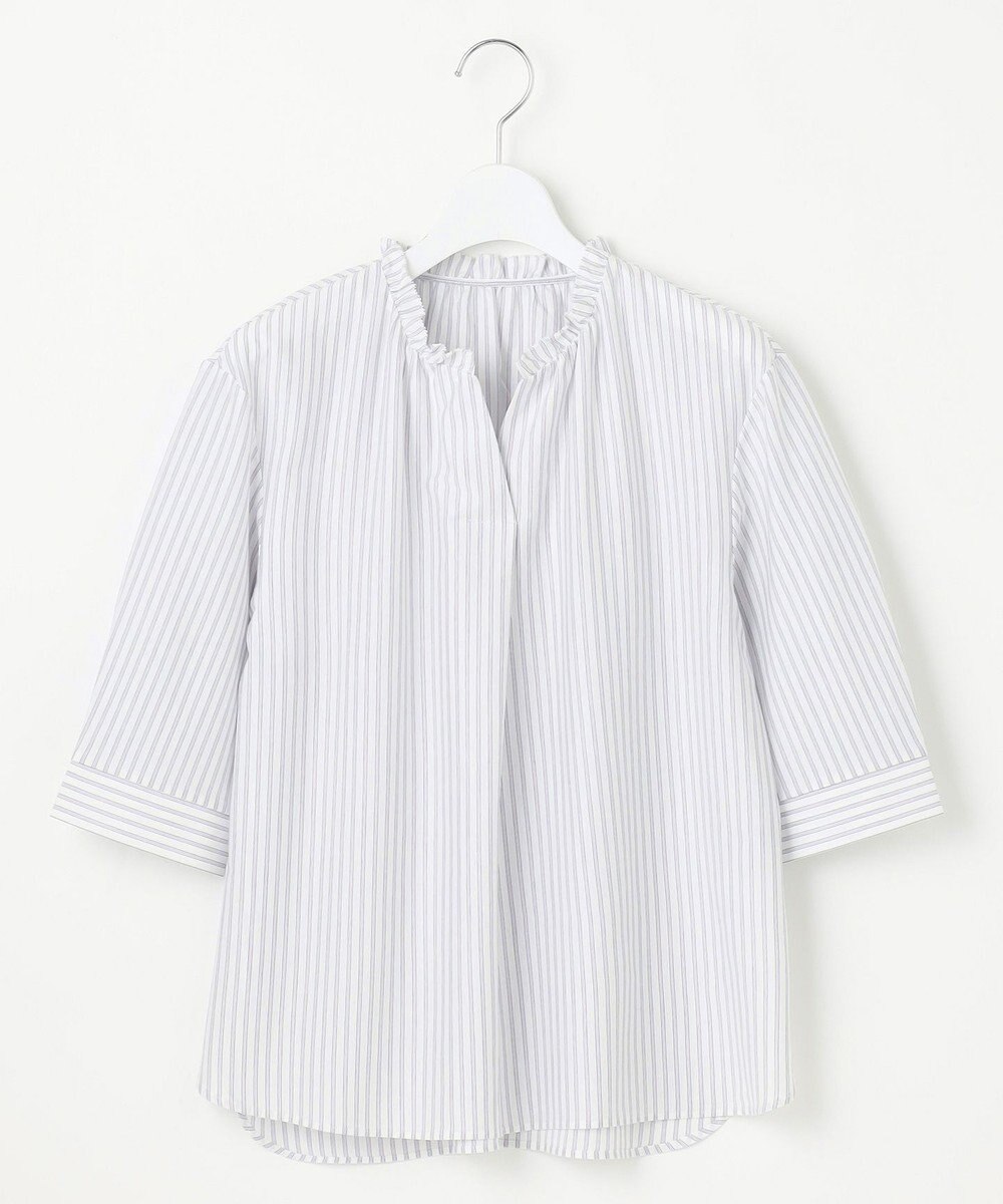 J.PRESS LADIES L ストライプジャージー フリル襟 カットソー 