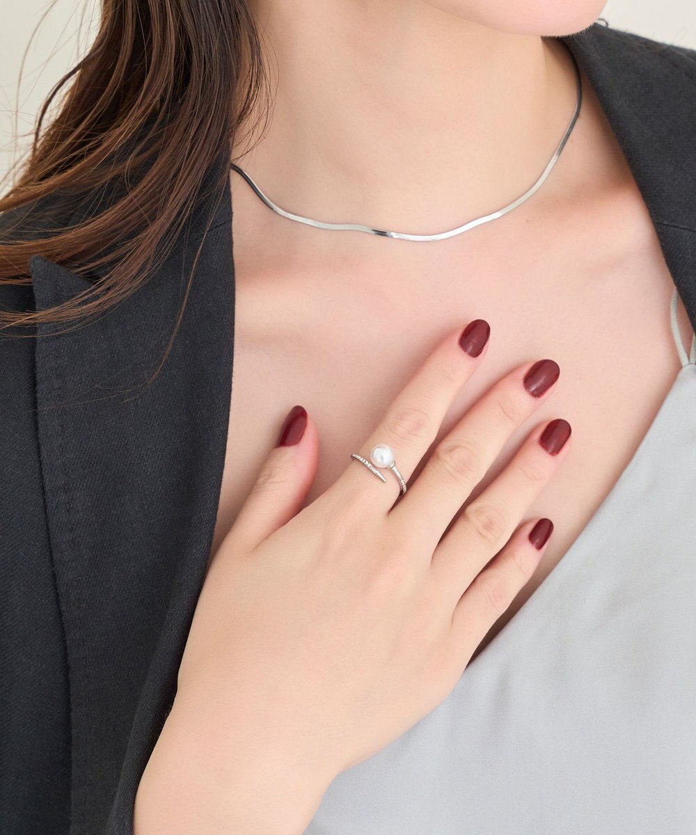 Phoebe 【金属アレルギー対応】ドローラップパールビジューリング　シルバー 