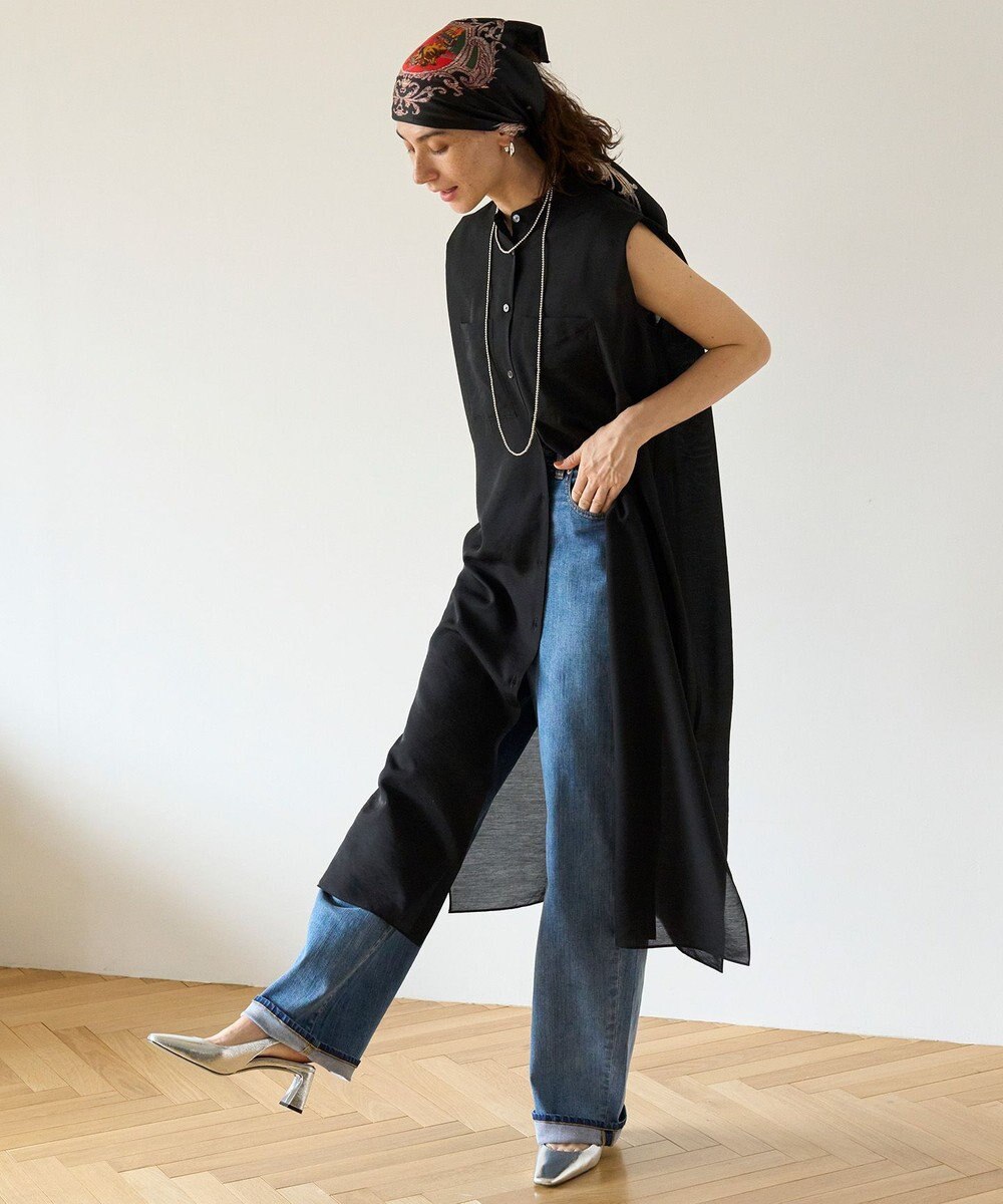 UNFILO シアーサテン ロングシャツワンピース 