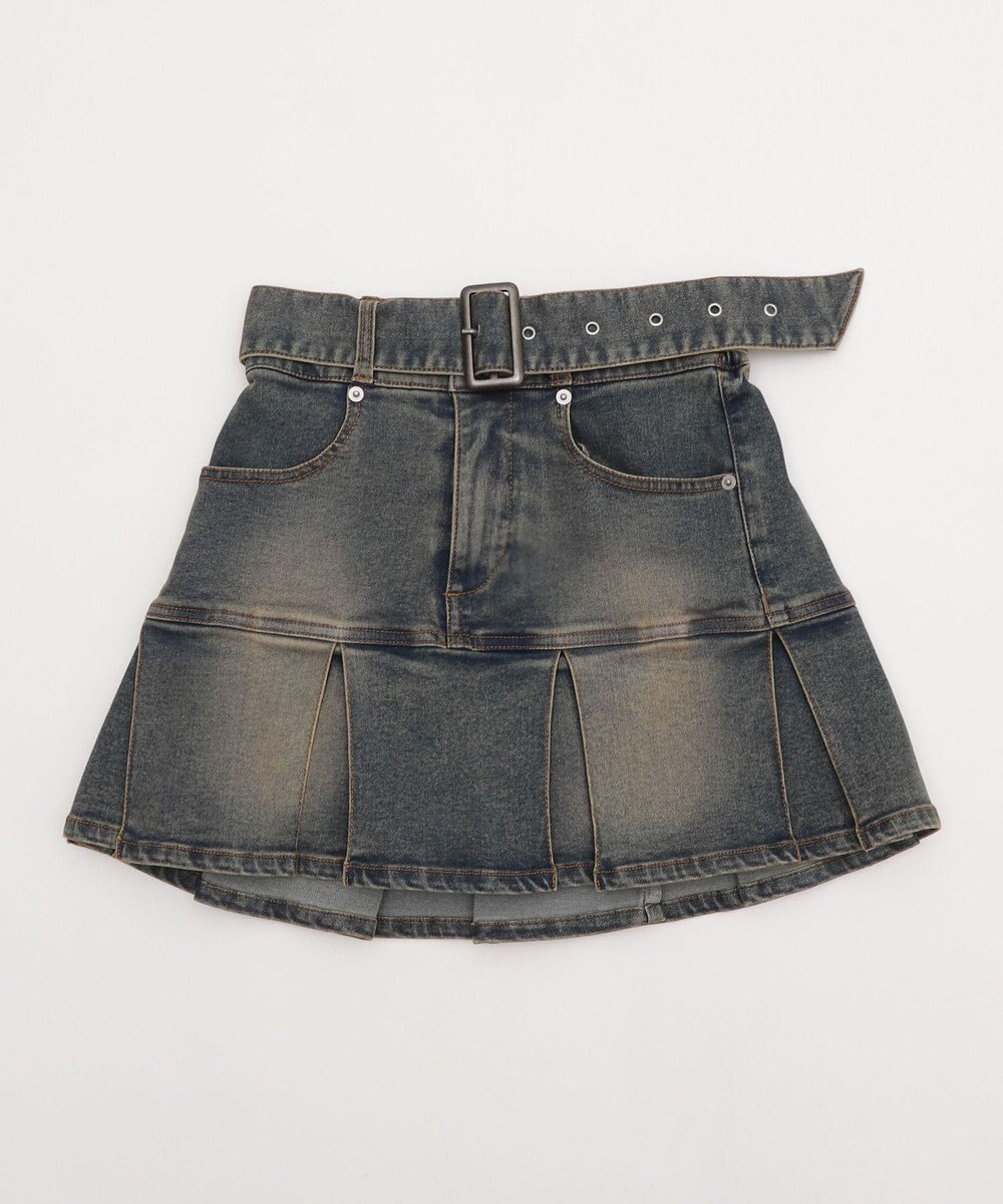 WEGO ベルト付デニムプリーツスカパン 