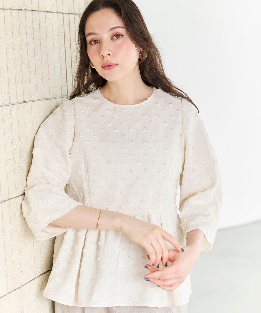 #Newans 【洗濯機可】ジャガ―ドドットペプラムブラウス 