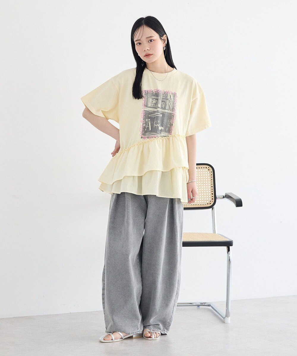 earth music&ecology 異素材ドッキンググラフィックTシャツ 