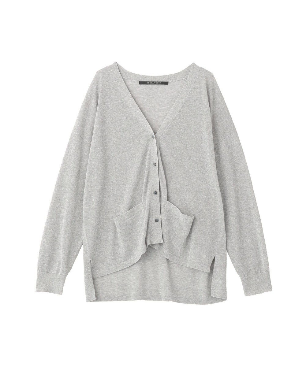 YECCA VECCA ハイゲージミドル丈Vネックカーディガン 