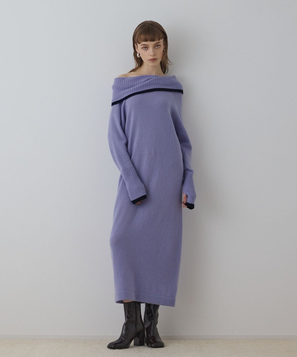 GRACE CONTINENTAL バイカラーオフショルニットワンピース 