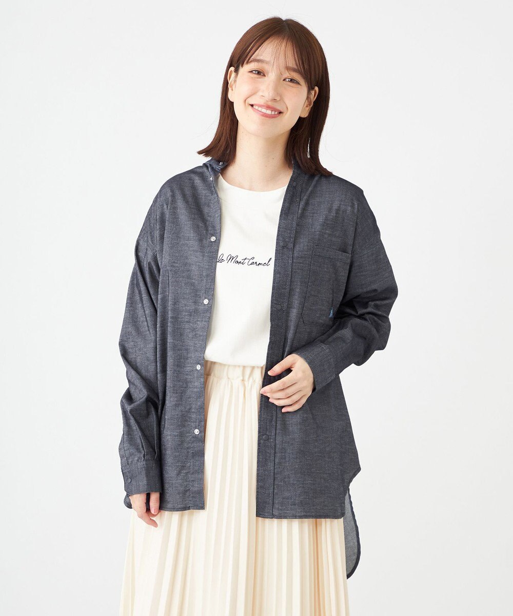 SHARE PARK LADIES 【UVカット・撥水・ストレッチ】イージーデニムノーカラーシャツ 