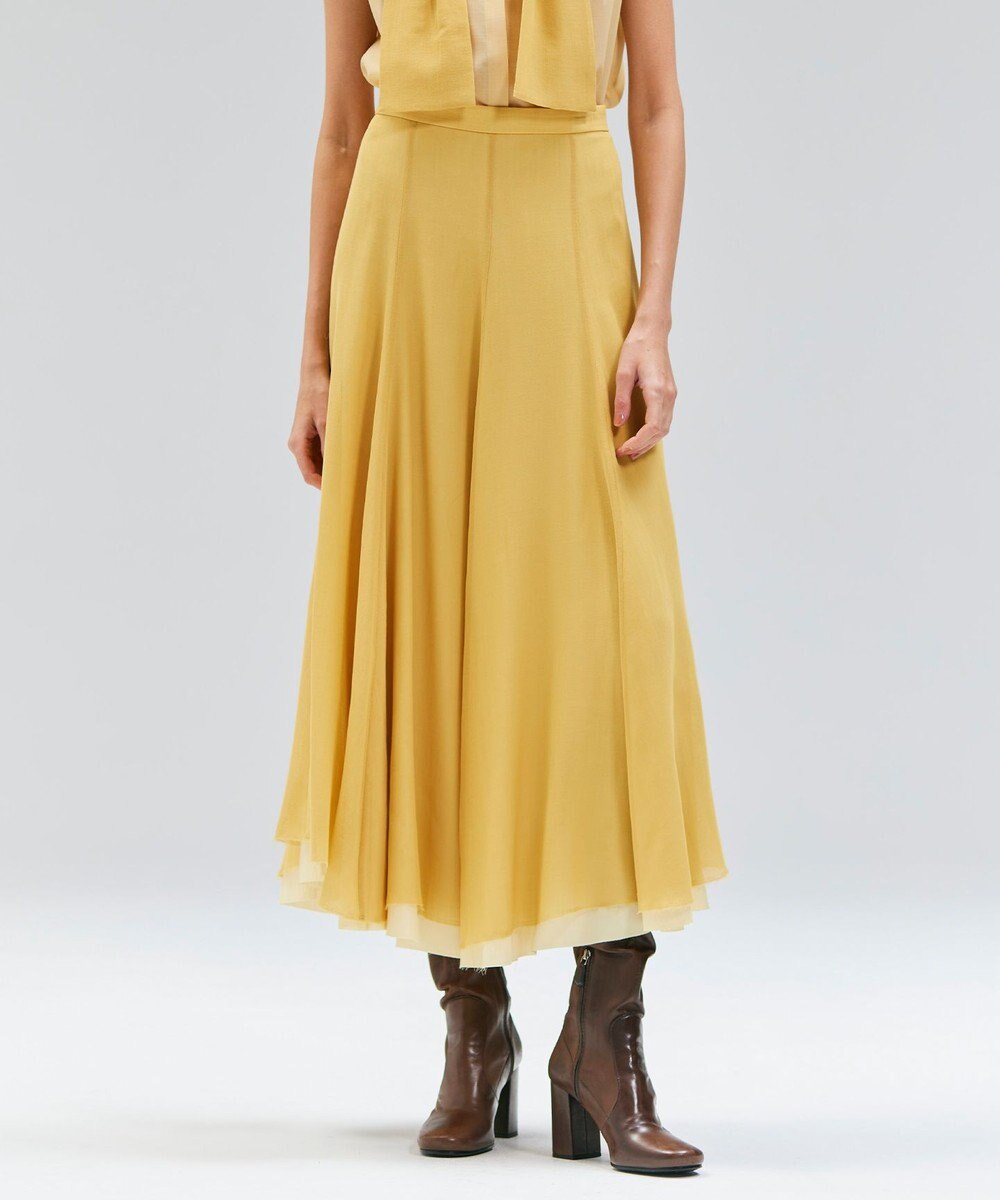 BEIGE， PINE / ウールレイヤードフレアスカート 