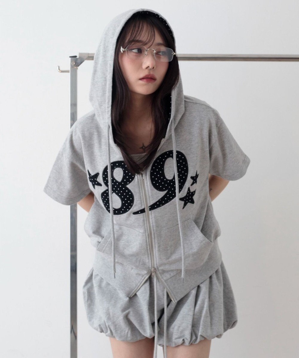 WEGO グラフィック半袖ZIPパーカー 