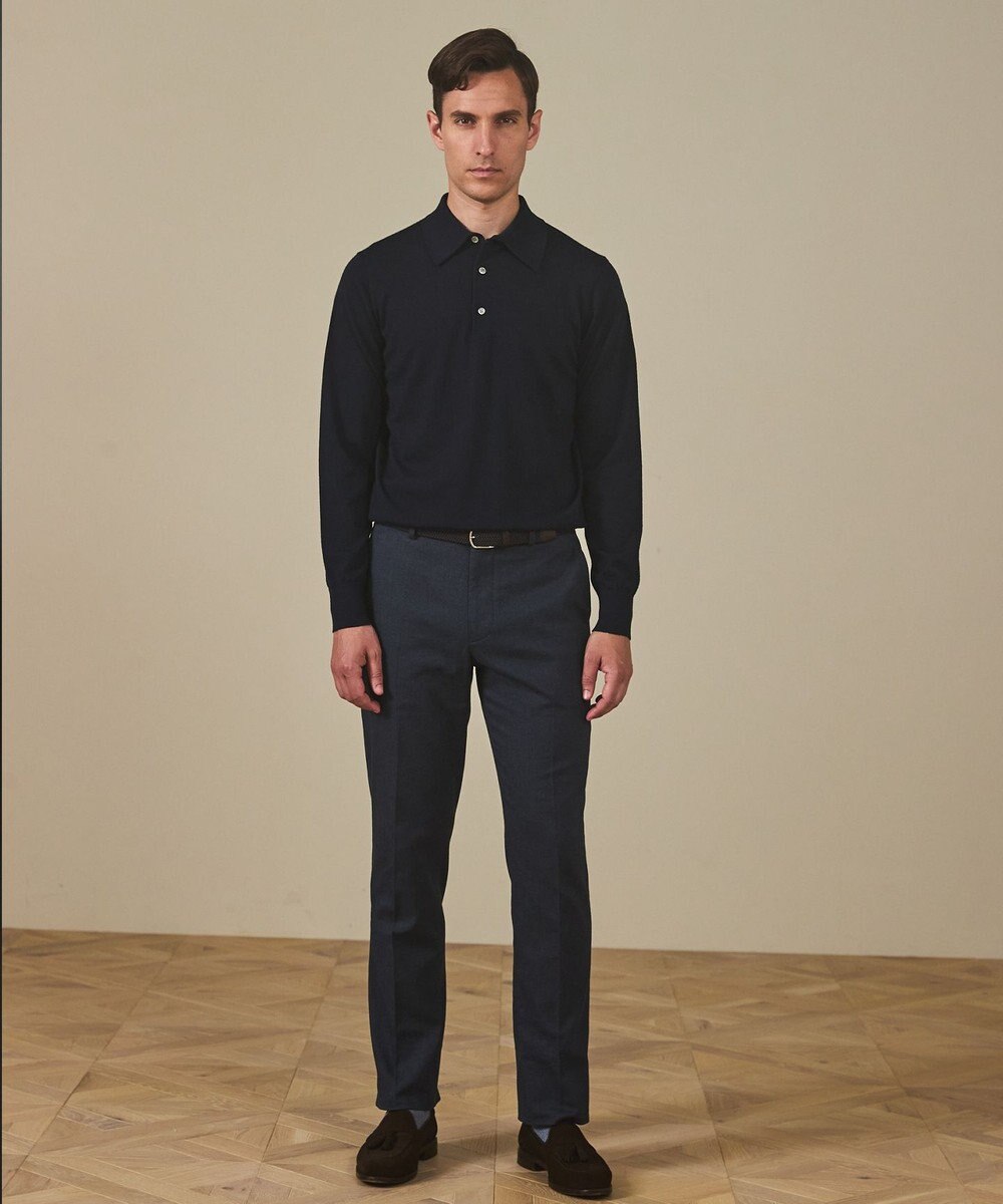 GOTAIRIKU オリジナル設計【洗える/チクチクしにくい/ピリングしにくい】イタリア糸 ハイゲージ  ニットポロ_WOOL100% 