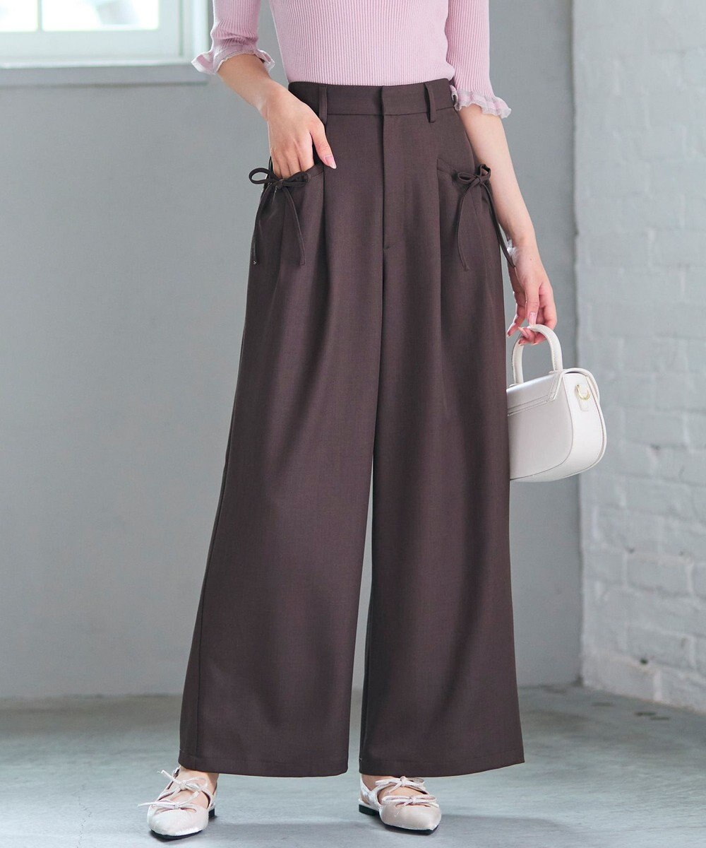 Feroux リボンディテール セミワイドパンツ 