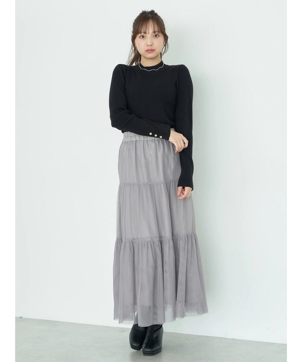 earth music&ecology ゴールド釦スリーブリブプルオーバー 