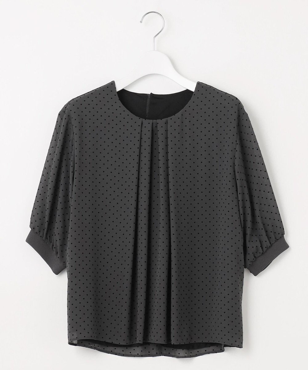 J.PRESS LADIES L 【洗える】ドットフロッキープリント フレア カットソー 