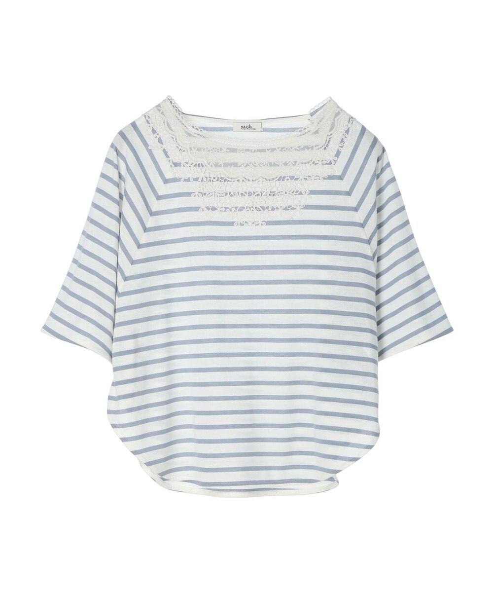 earth music&ecology 襟レースボーダーポンチョ 