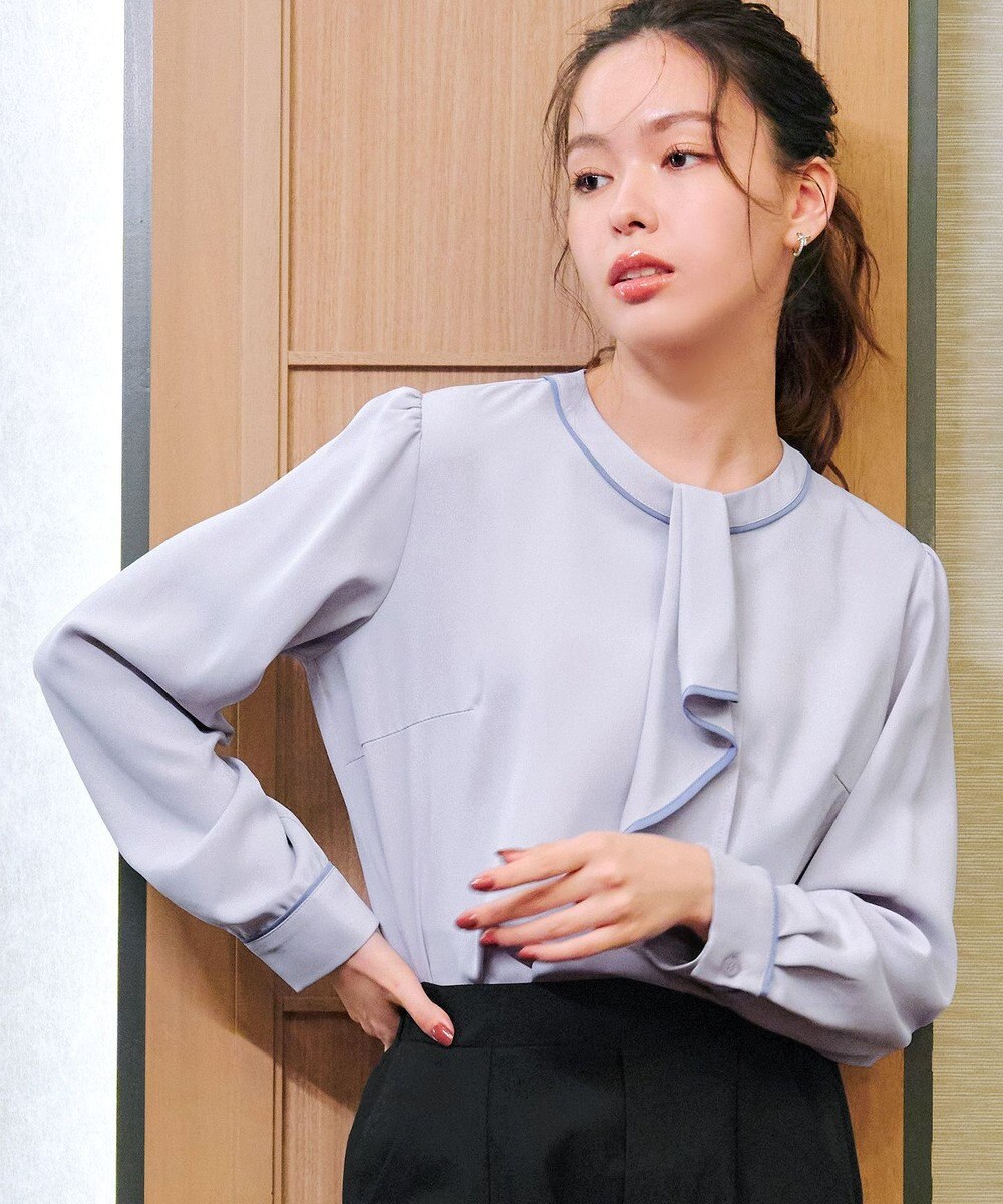 Tiaclasse 【2WAY・洗える】取り外し可能な​配色パイピングボウタイブラウス 