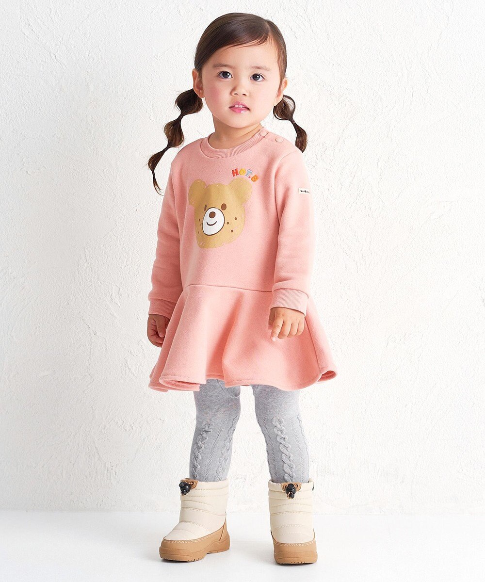 MIKI HOUSE HOT BISCUITS 【80-120cm】ビッグフェイスプリント 裏毛パイル素材 フレアワンピース 