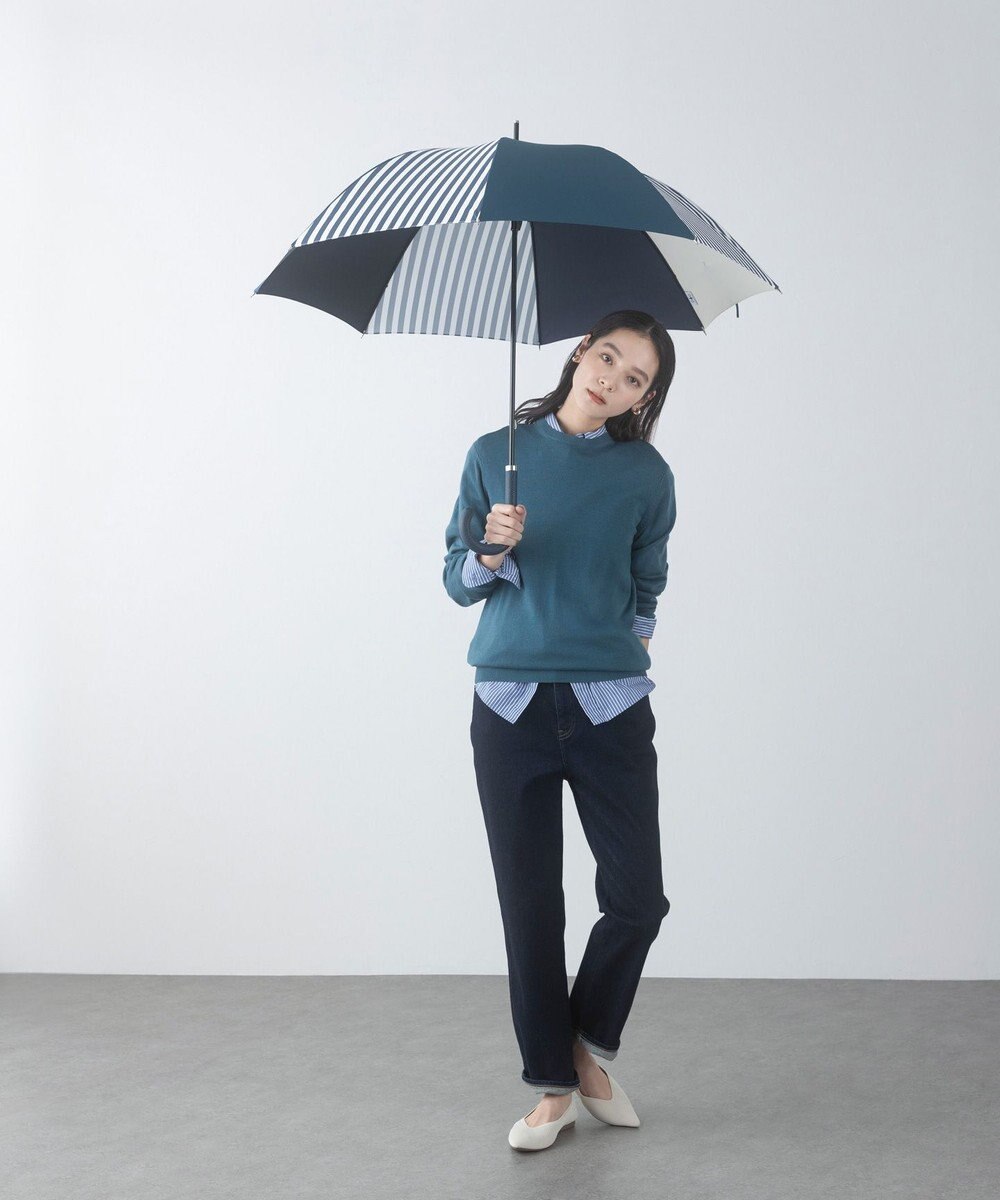 +RING レディース向け プラスリング 長傘60cm NVY/WHT T1286 