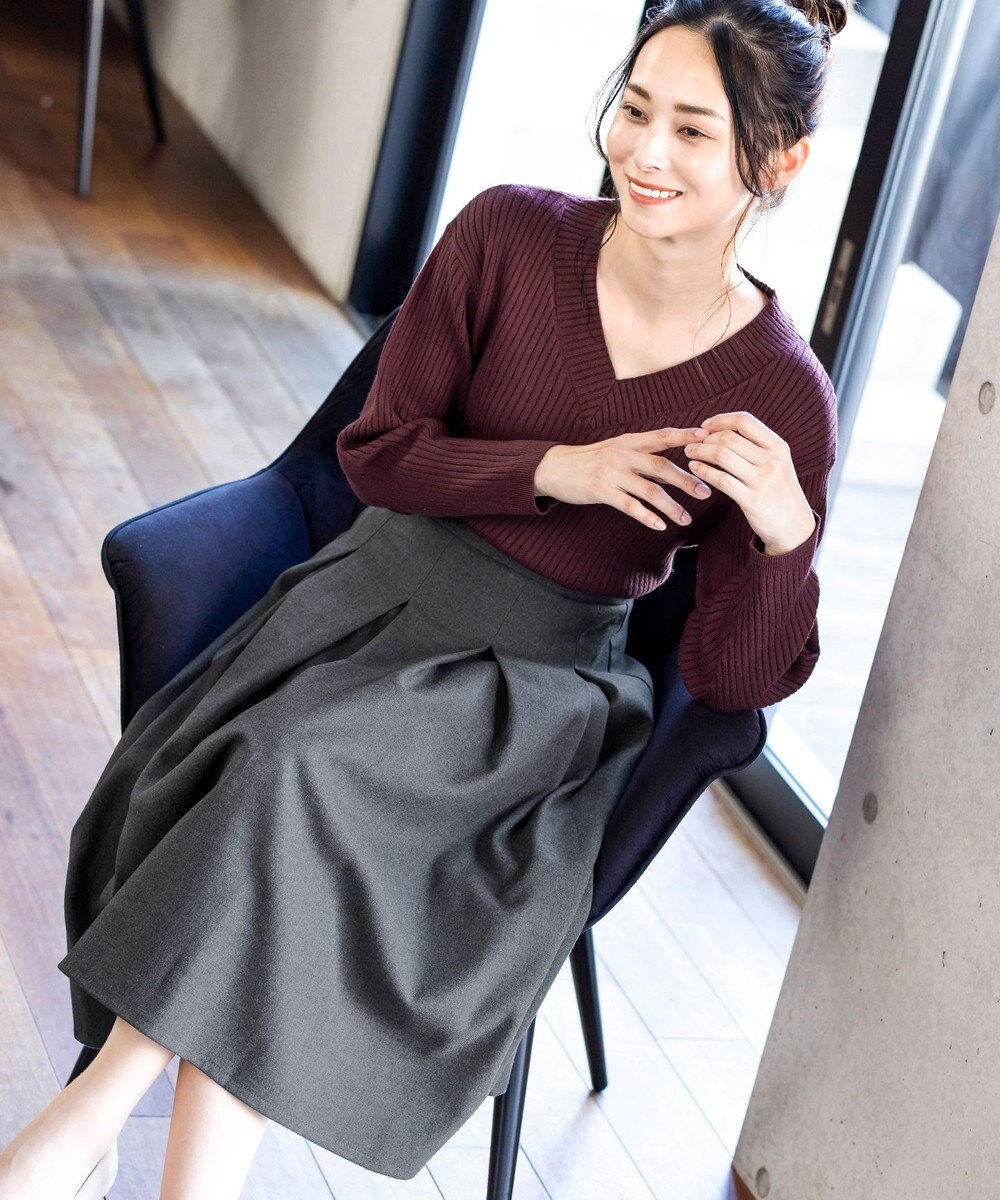 Tiaclasse 大人上品なウール調タックフレアスカート 