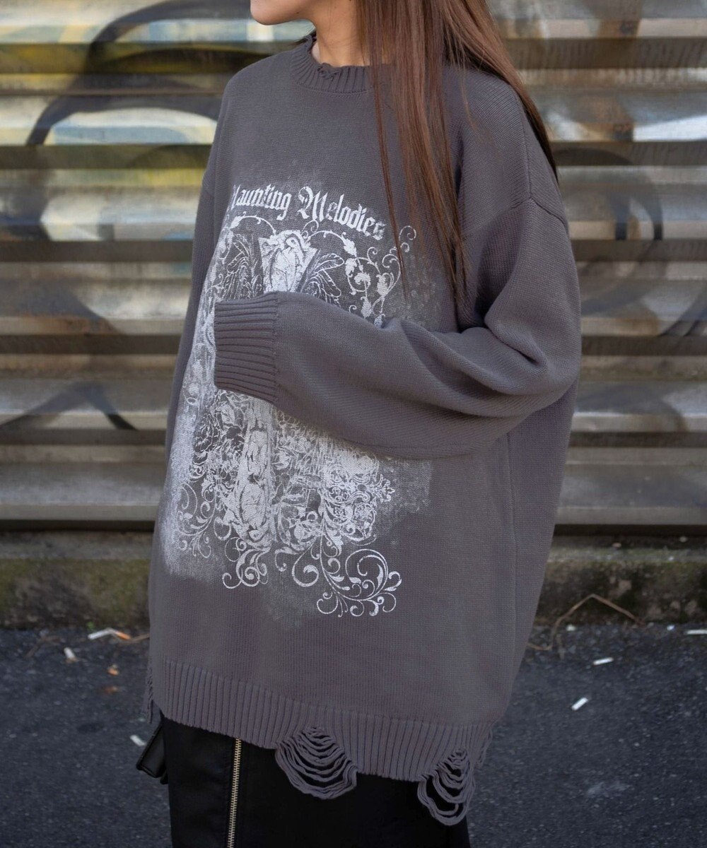 WEGO クラッシュBIGプリントニットプルオーバー 