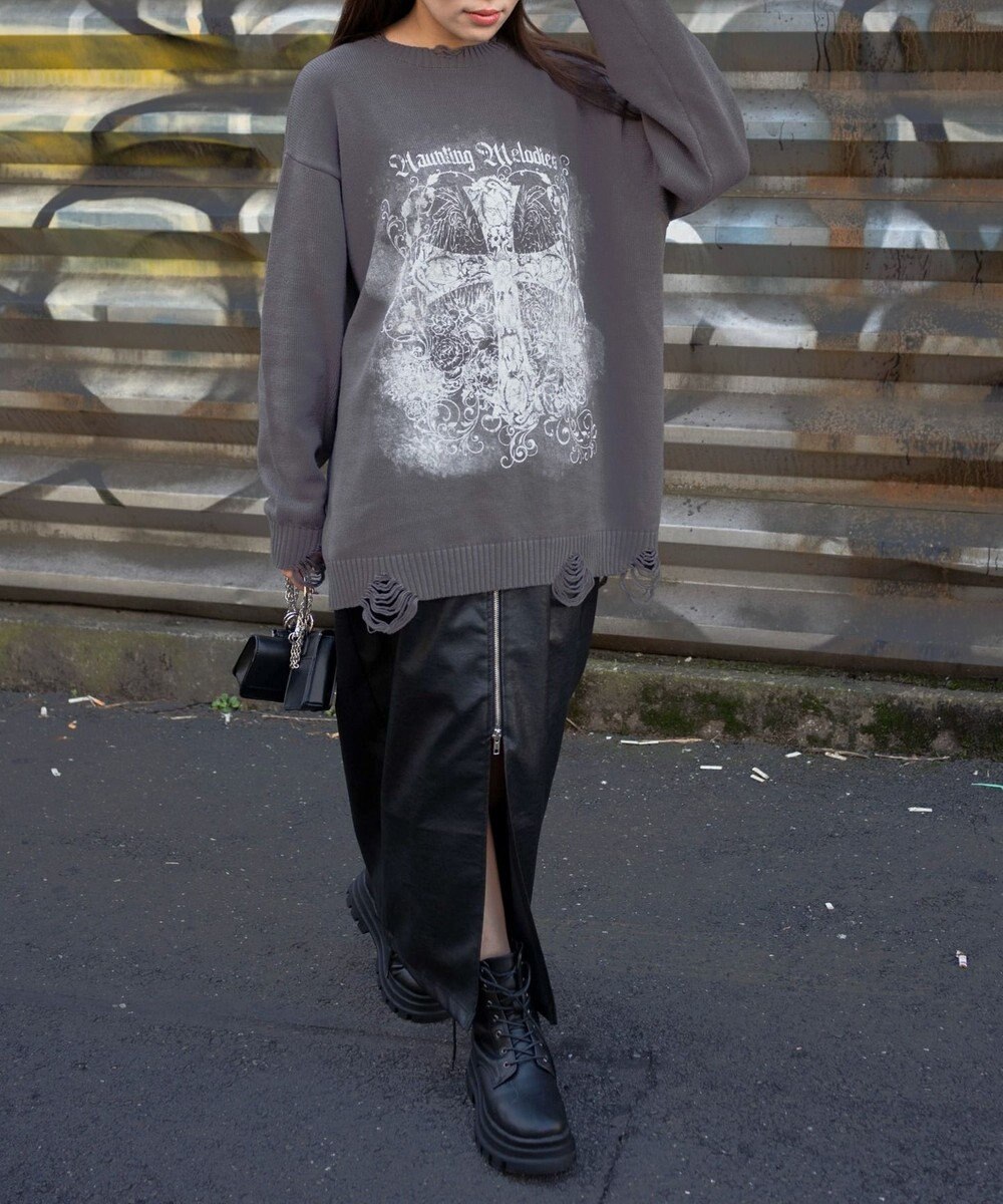 WEGO クラッシュBIGプリントニットプルオーバー 