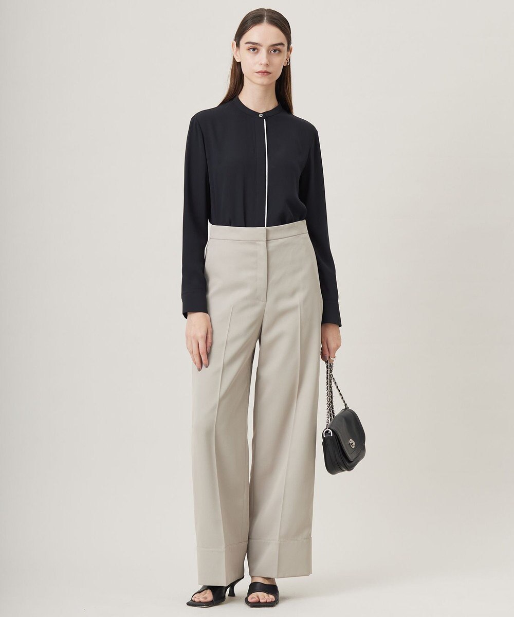 ICB L 【UVケア・速乾・洗える】BackSatinAmunzen バンドカラーブラウス 