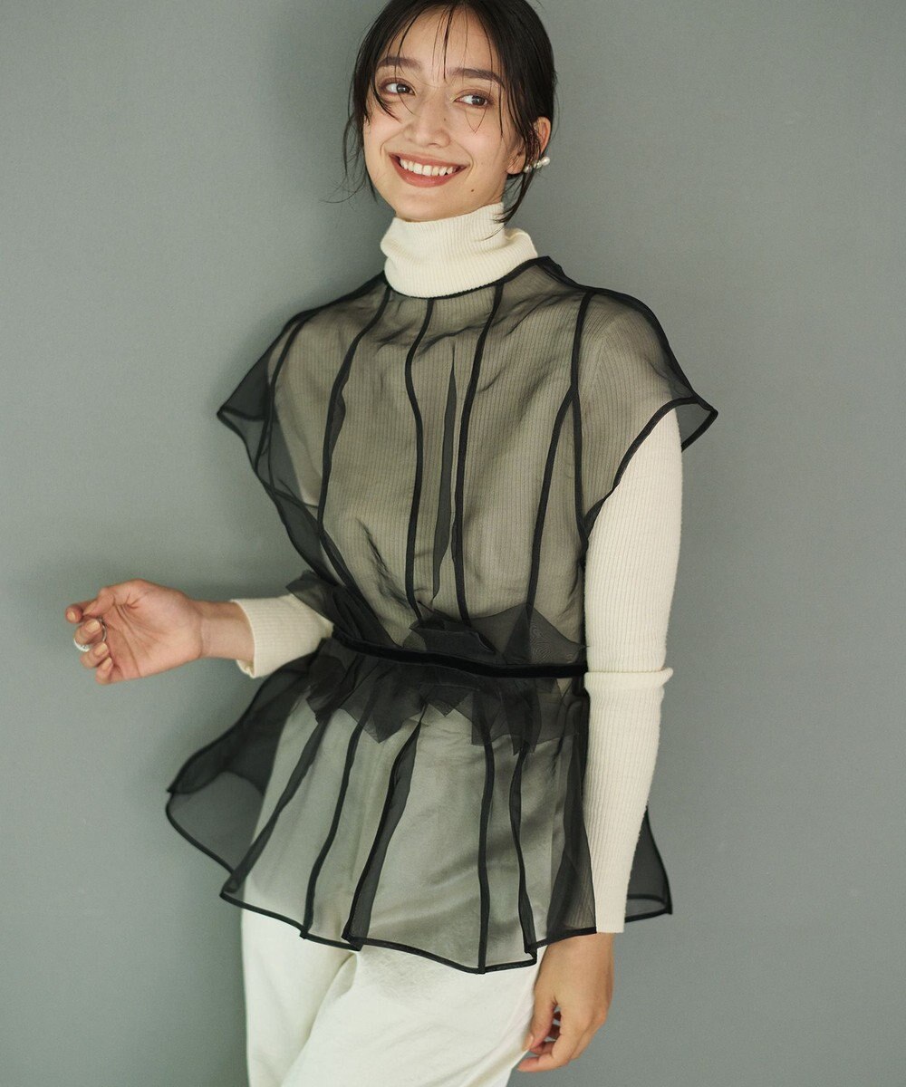 #Newans オーガンジーパネルブラウス 