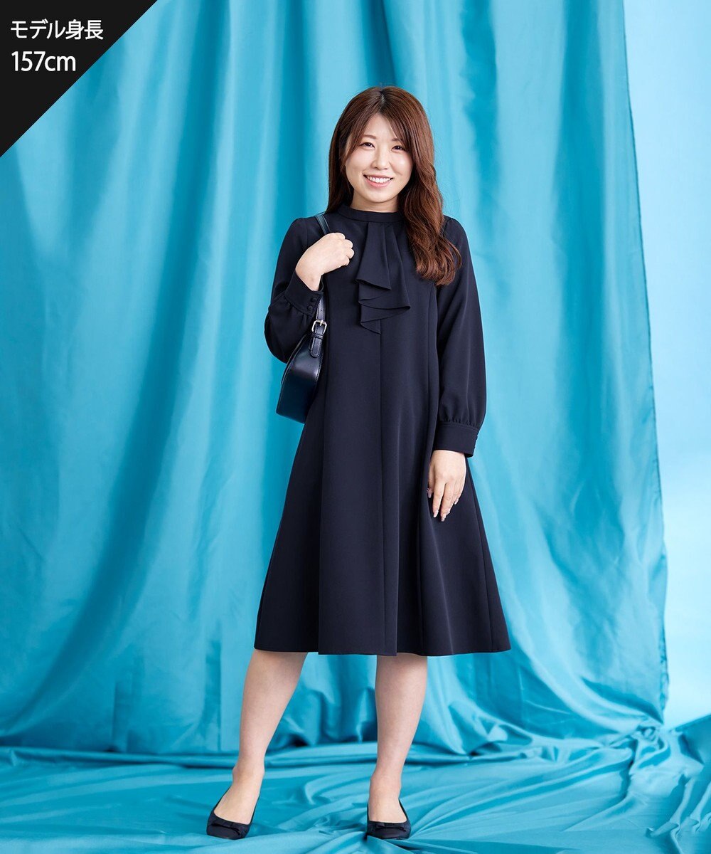 Tiaclasse L 【ダブルクロス】【洗える】フリルドレープワンピース 