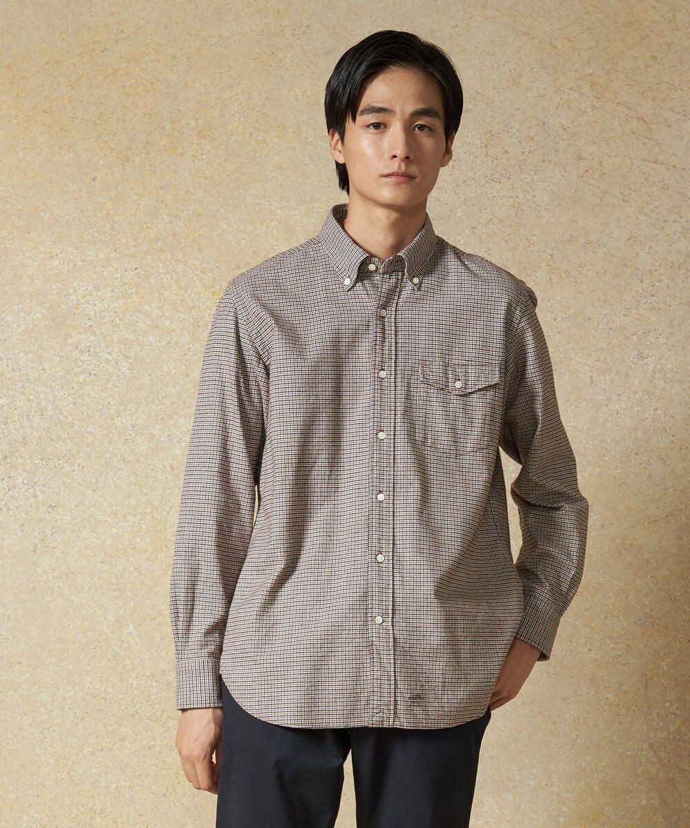 J.PRESS MEN コットンネルハウンドツース シャツ 