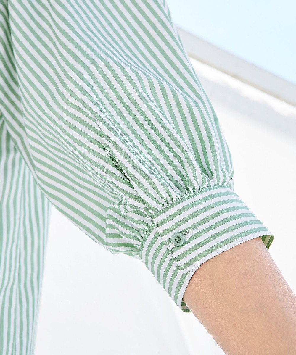 Tiaclasse L 【洗える】ストライプパフスリーブブラウス 