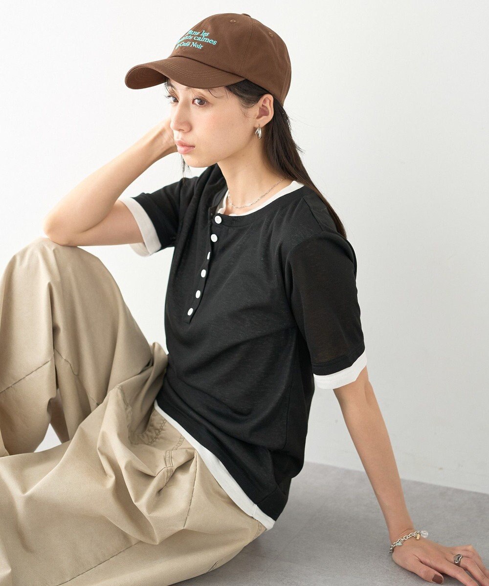 earth music&ecology シアーレイヤード風5分袖プルオーバー 
