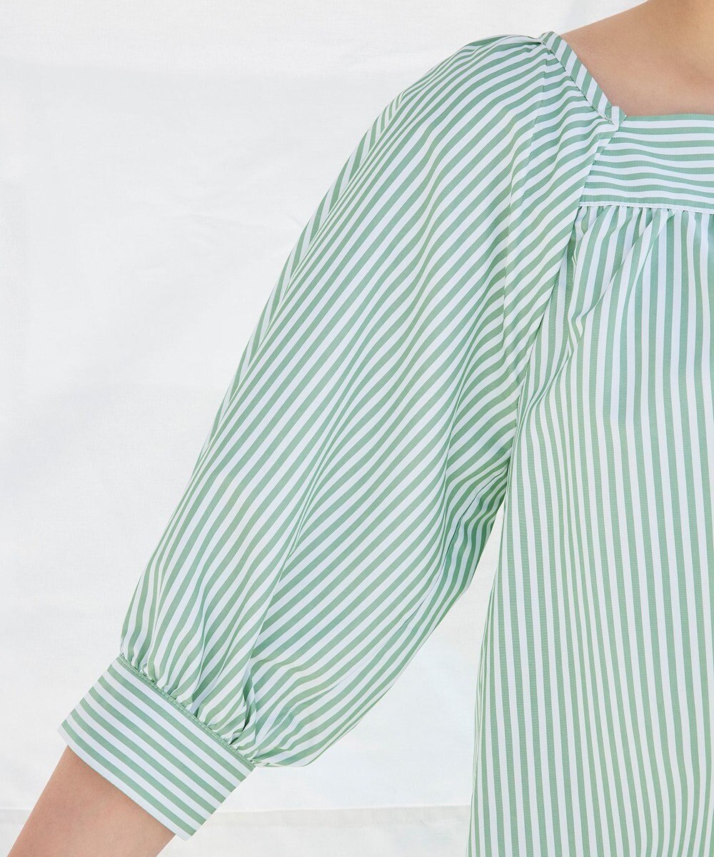 Tiaclasse L 【洗える】ストライプパフスリーブブラウス 