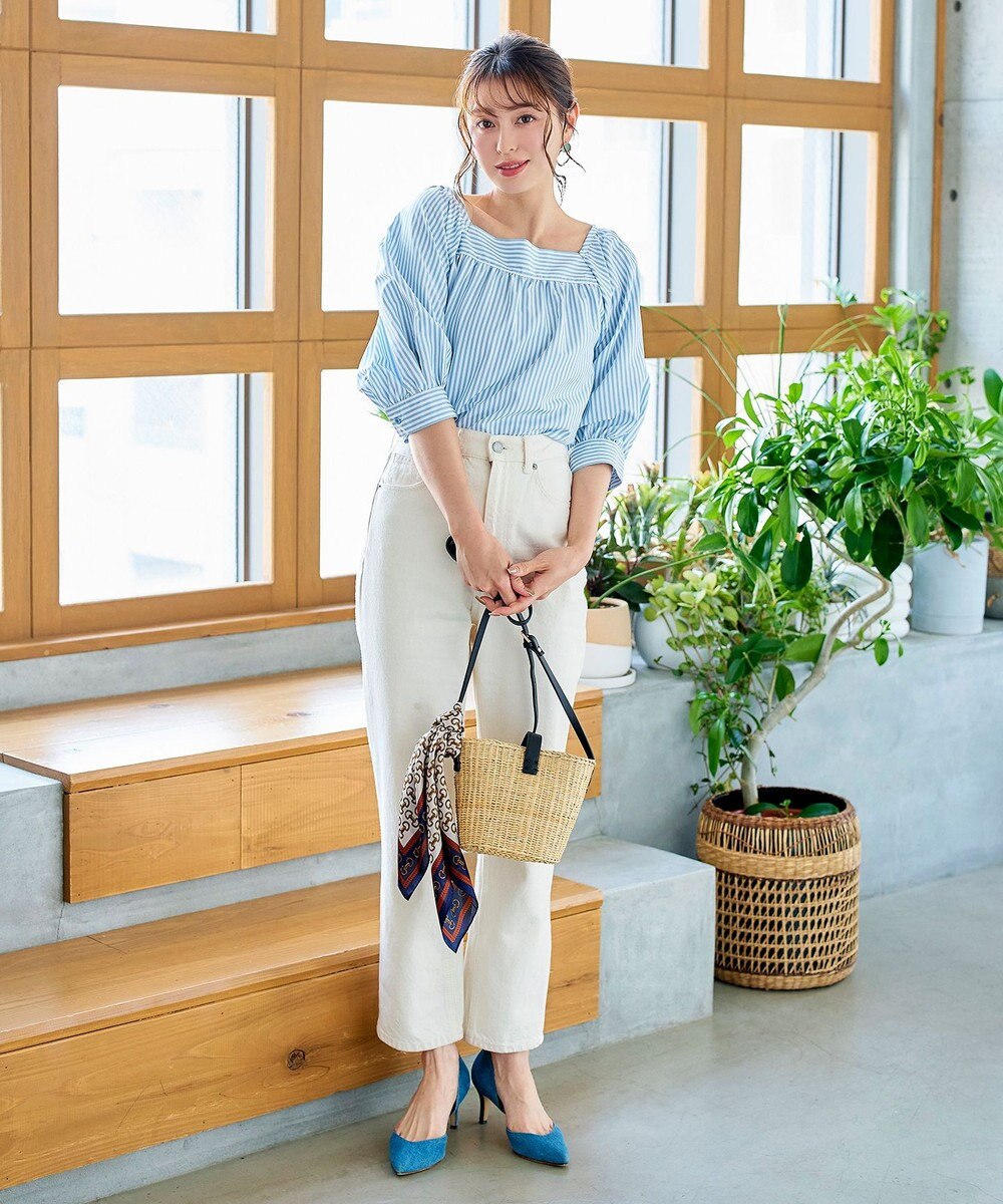 Tiaclasse L 【洗える】ストライプパフスリーブブラウス 