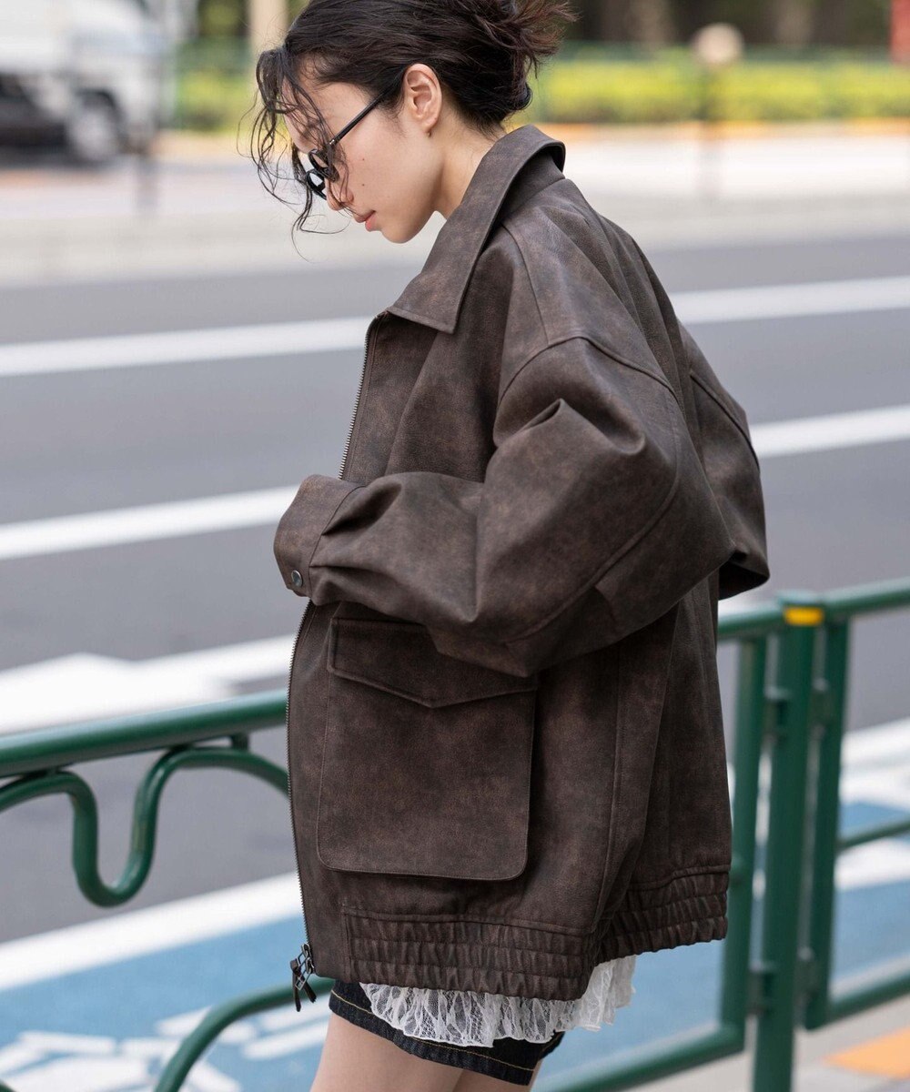 WEGO 【25年秋冬新作/ユニセックス着用ITEM/SMLサイズ展開】PUダブルZIPフライトブルゾン 