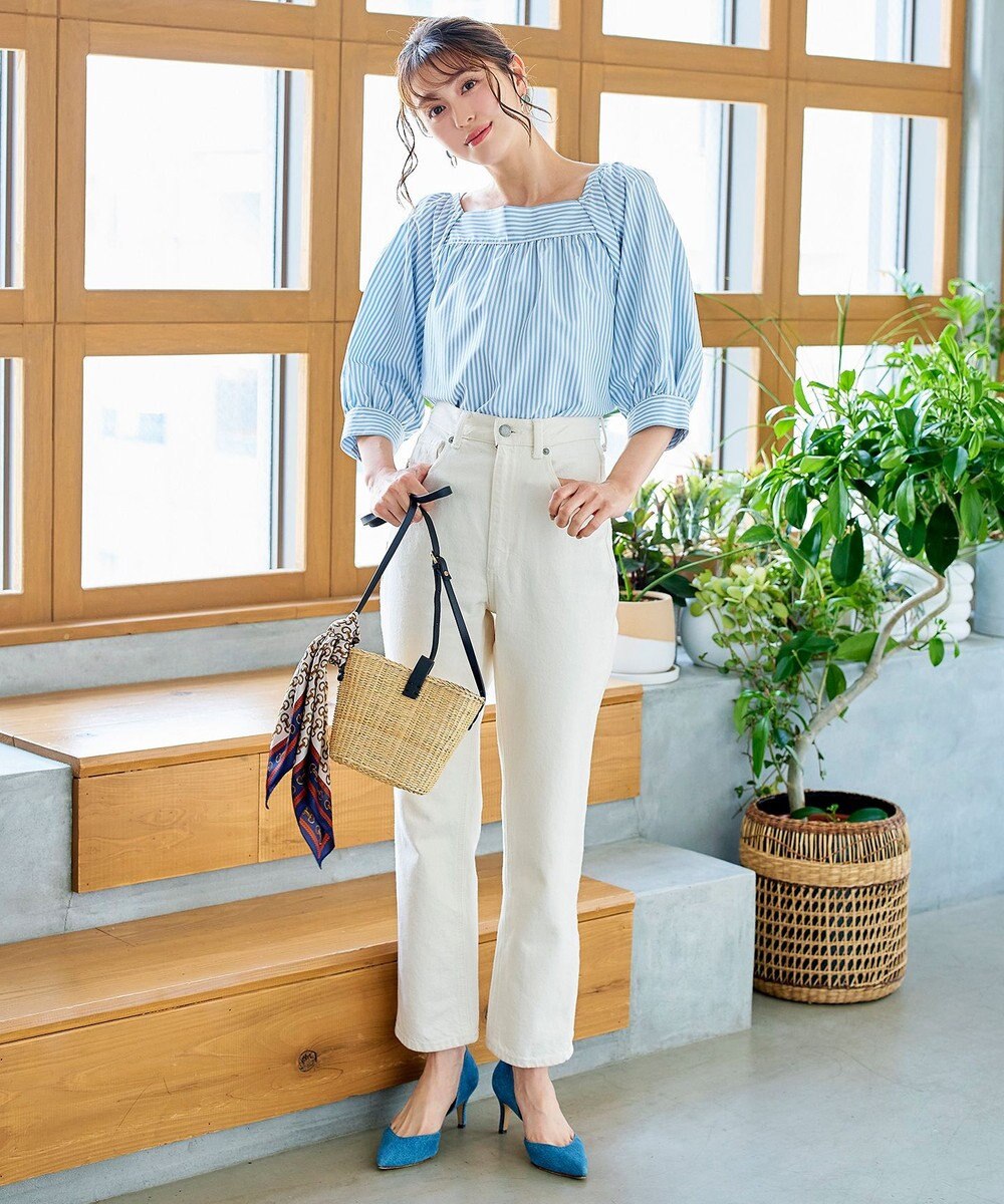 Tiaclasse L 【洗える】ストライプパフスリーブブラウス 