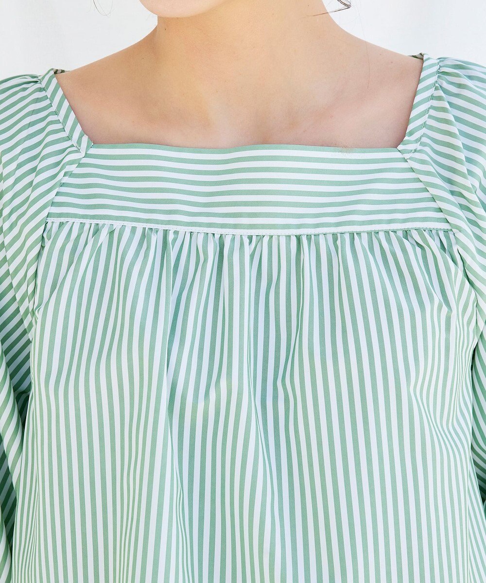 Tiaclasse L 【洗える】ストライプパフスリーブブラウス 