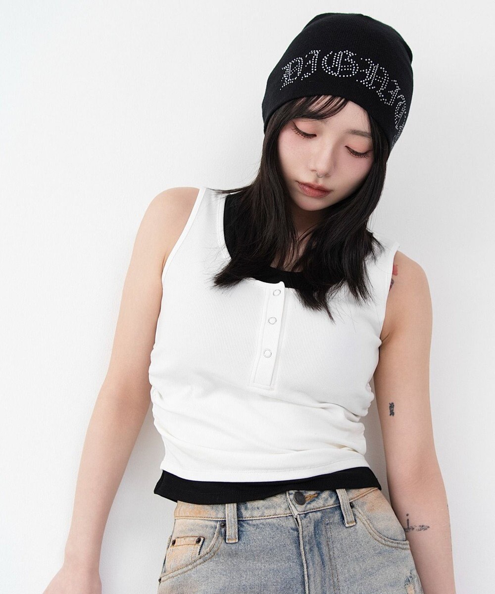 WEGO 【カップ付き】レイヤードデザインカップインタンク 