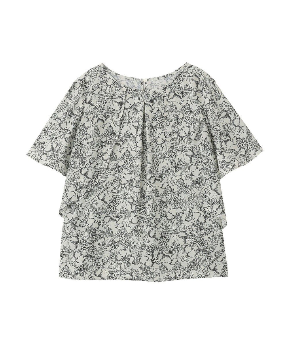 YECCA VECCA ラインフルーツ柄ラッフルブラウス 