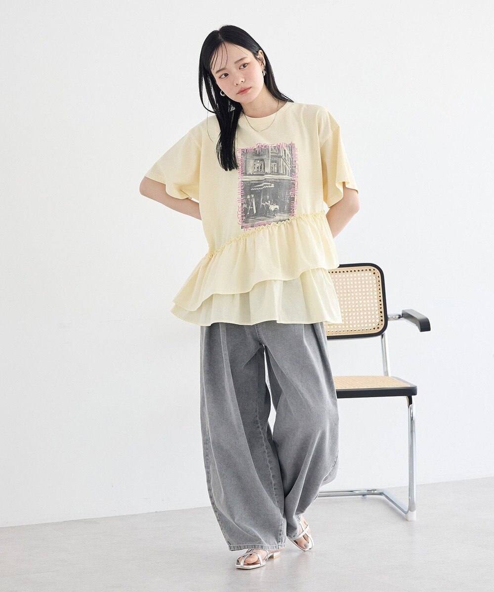 earth music&ecology 異素材ドッキンググラフィックTシャツ 