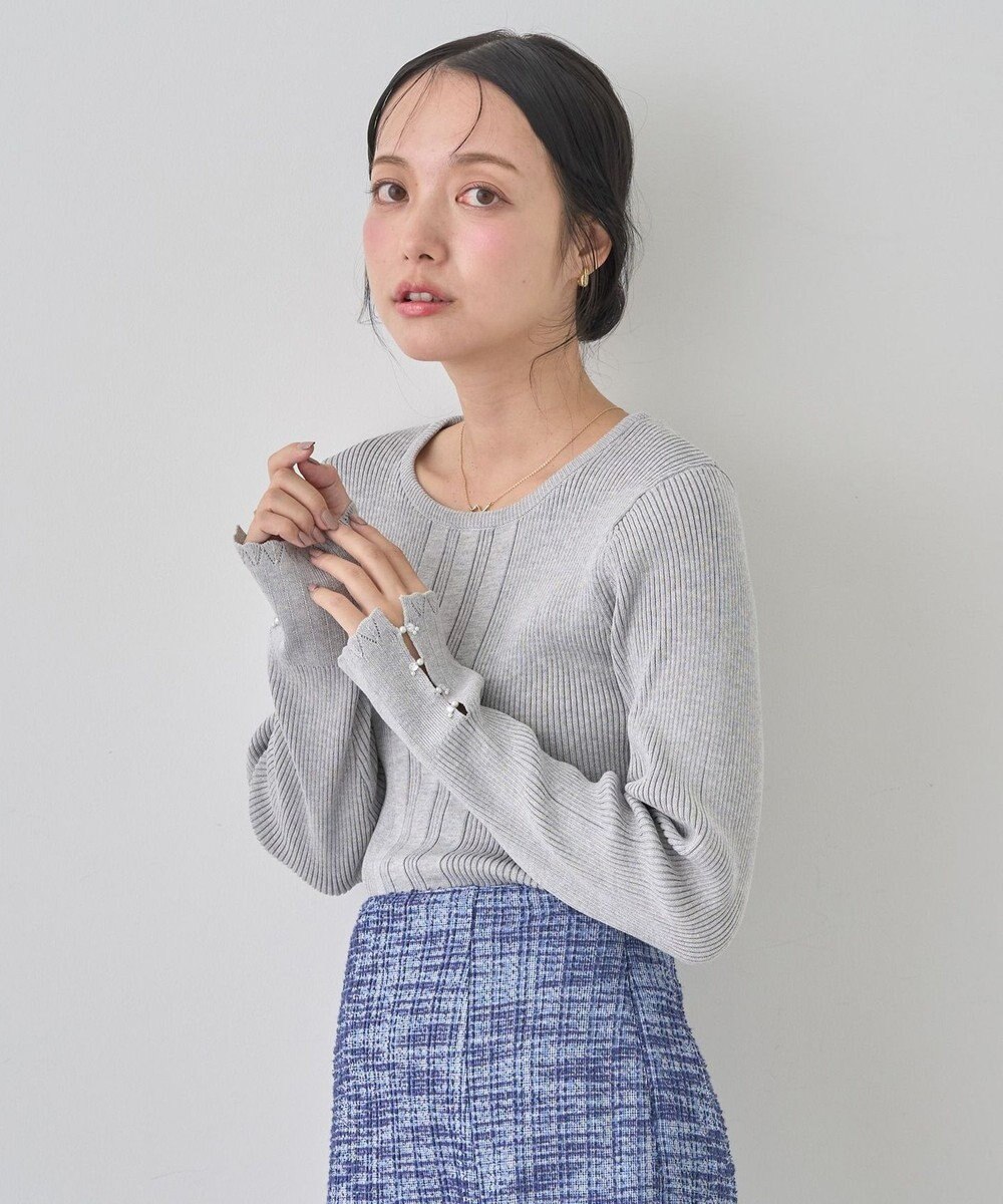 earth music&ecology パール＆ビジュースリーブプルオーバー 