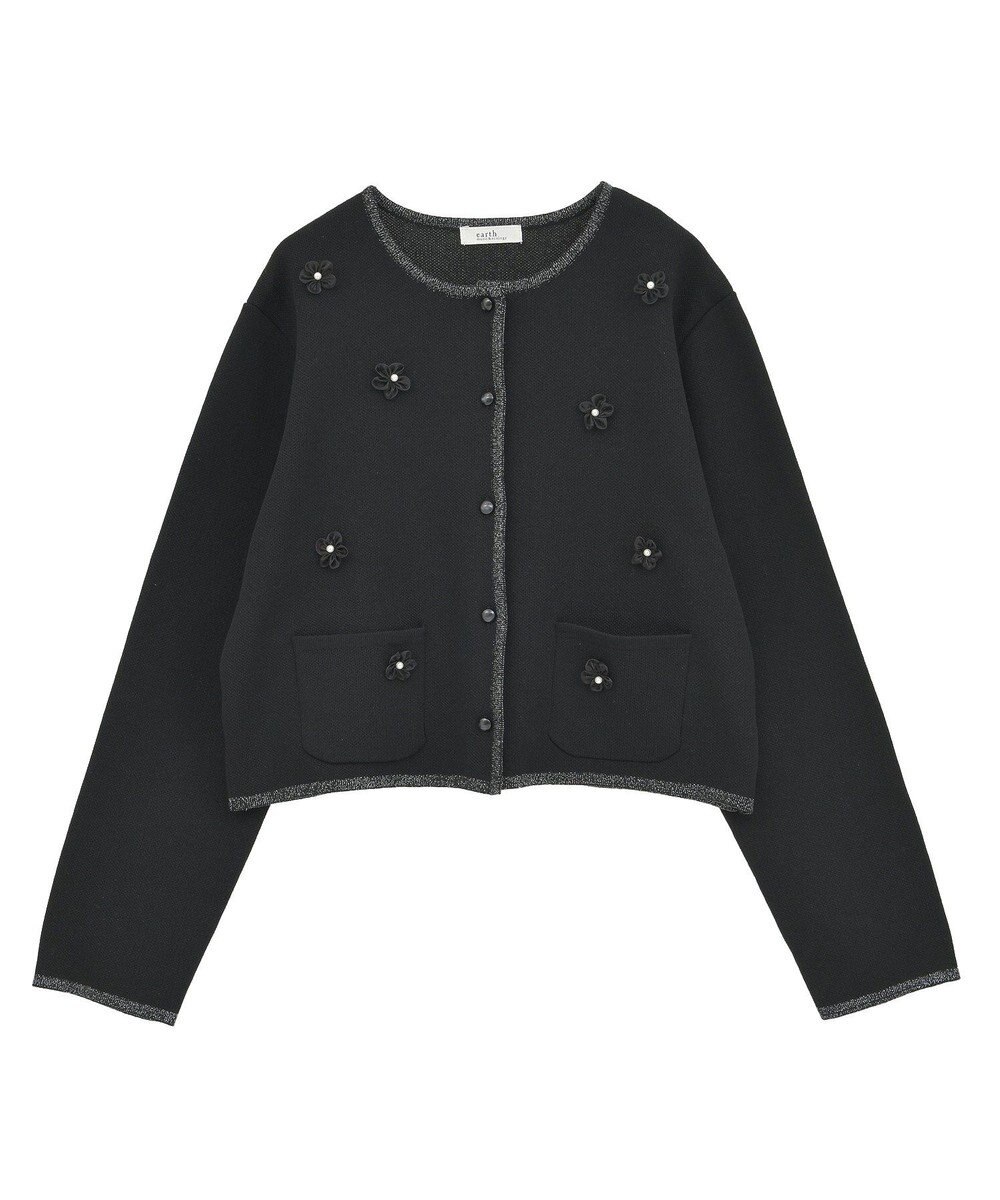 earth music&ecology フラワーモチーフニットカーディガン 