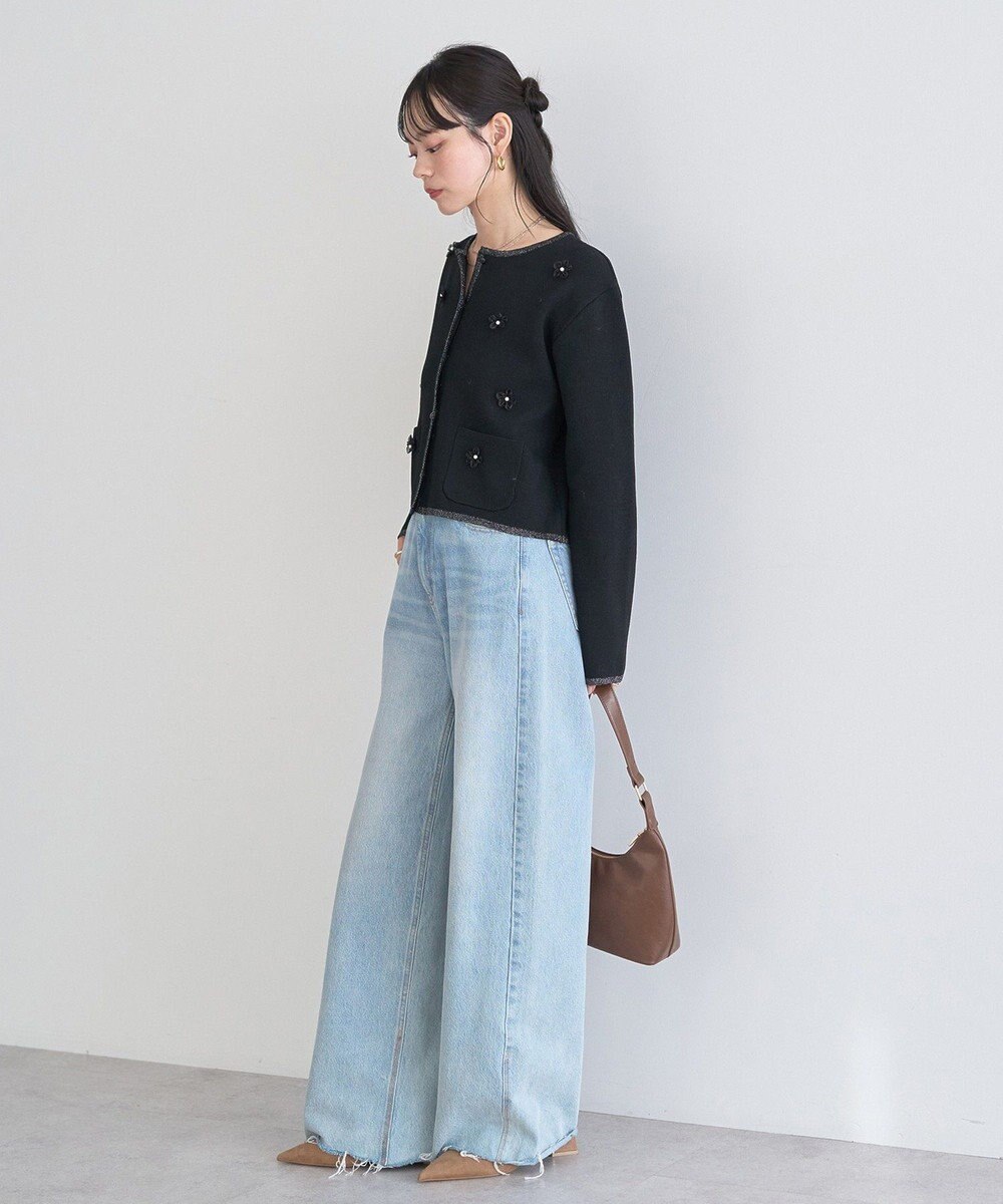 earth music&ecology フラワーモチーフニットカーディガン 