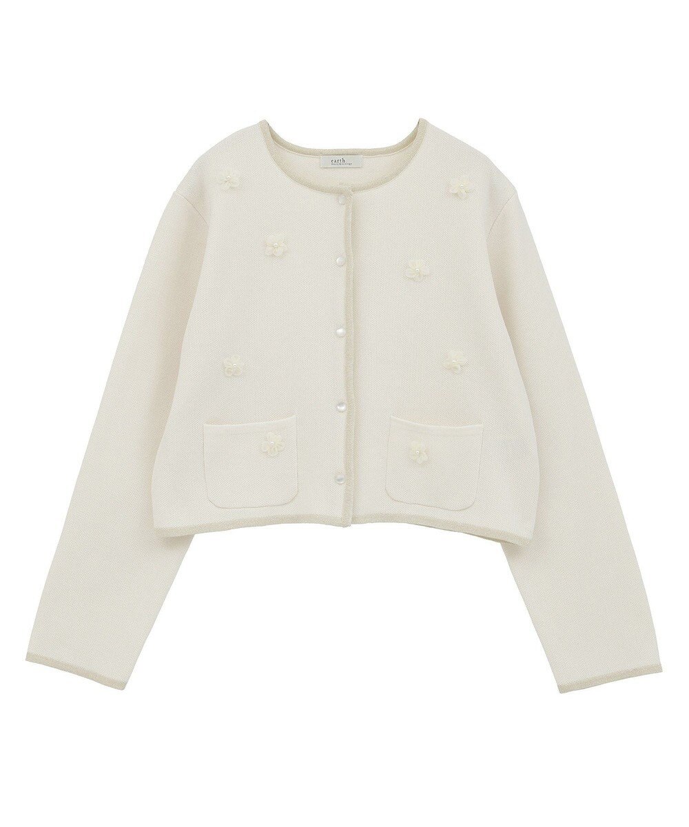 earth music&ecology フラワーモチーフニットカーディガン 