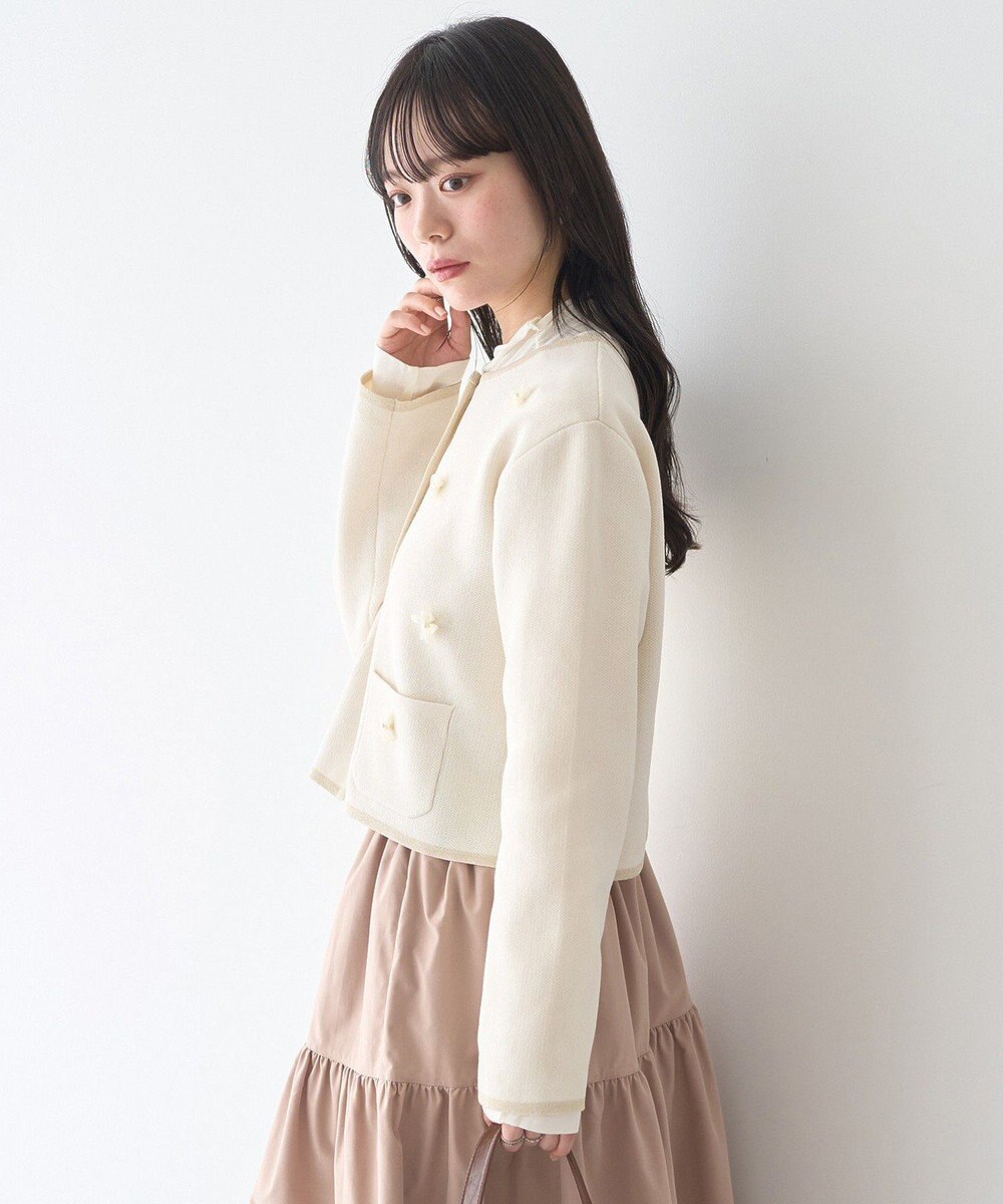 earth music&ecology フラワーモチーフニットカーディガン 