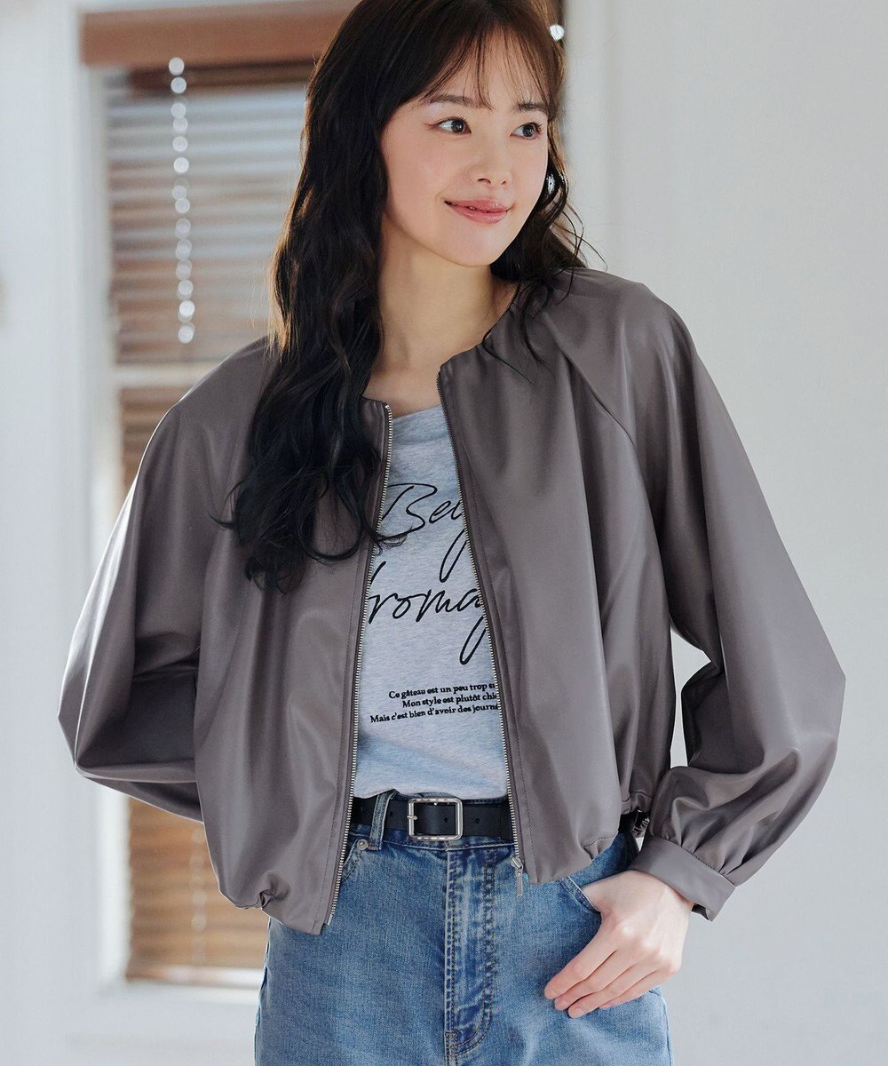 Tiaclasse 【洗える】ソフトフェイクレザージップブルゾン 