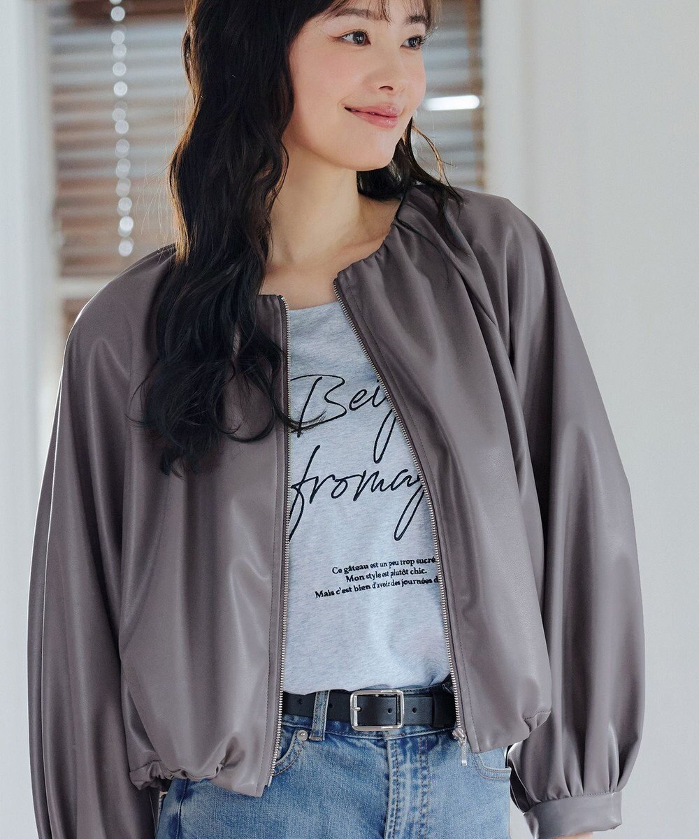 Tiaclasse 【洗える】ソフトフェイクレザージップブルゾン 