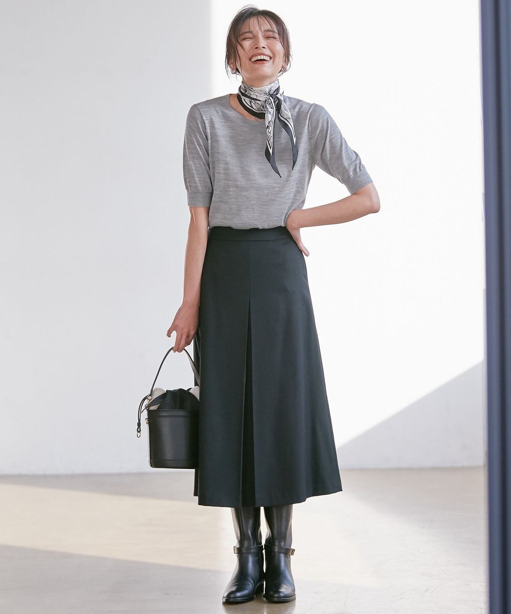 23区 ウールミルドストレッチフロントタック Aラインスカート 