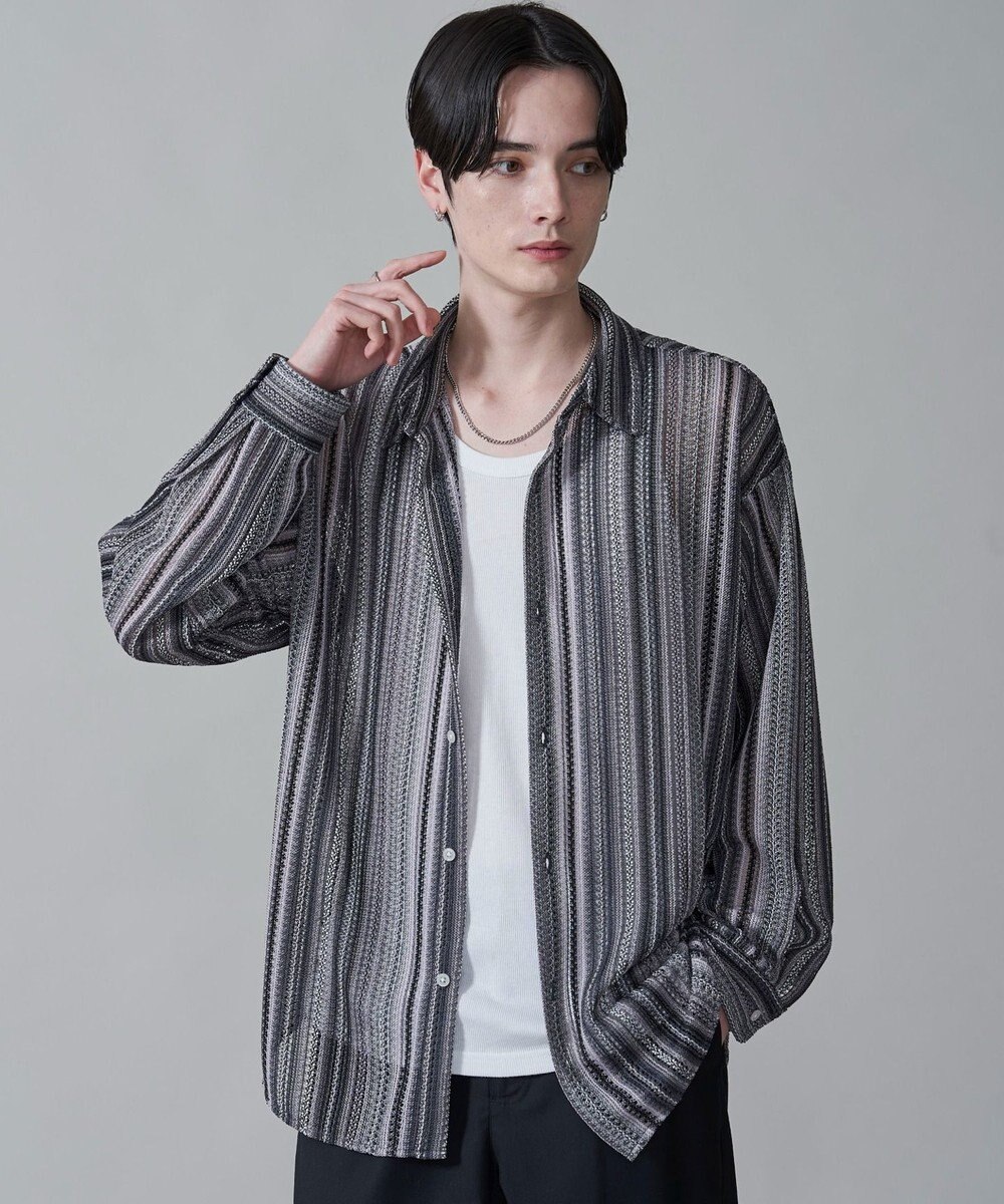 WEGO ストライプメッシュBIGシャツ（LS） 