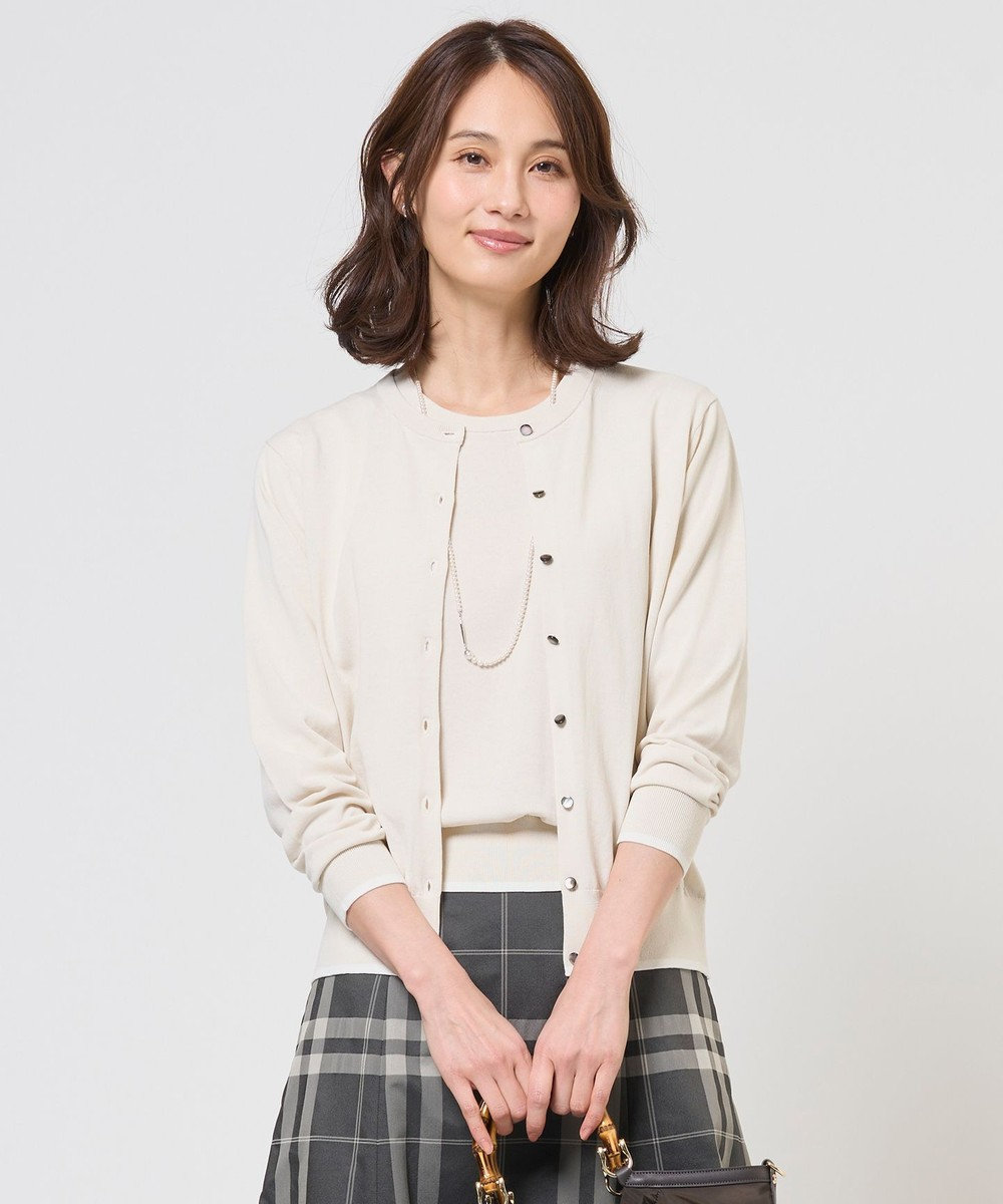 J.PRESS LADIES BASIC HT COTTON クルーネック カーディガン 