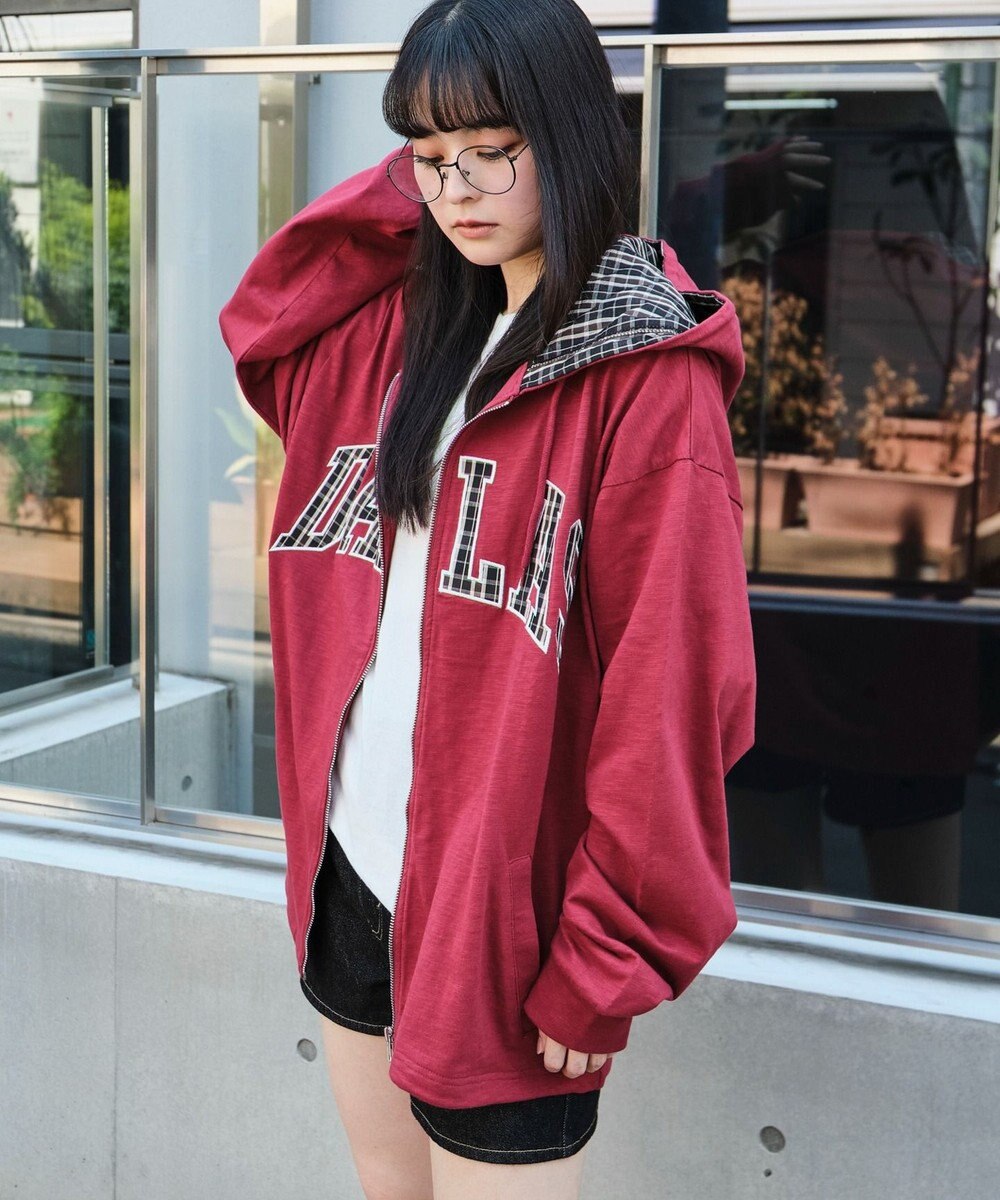 WEGO 【ユニセックス着用ITEM/MLサイズ展開】スラブチェックロゴジップパーカー 