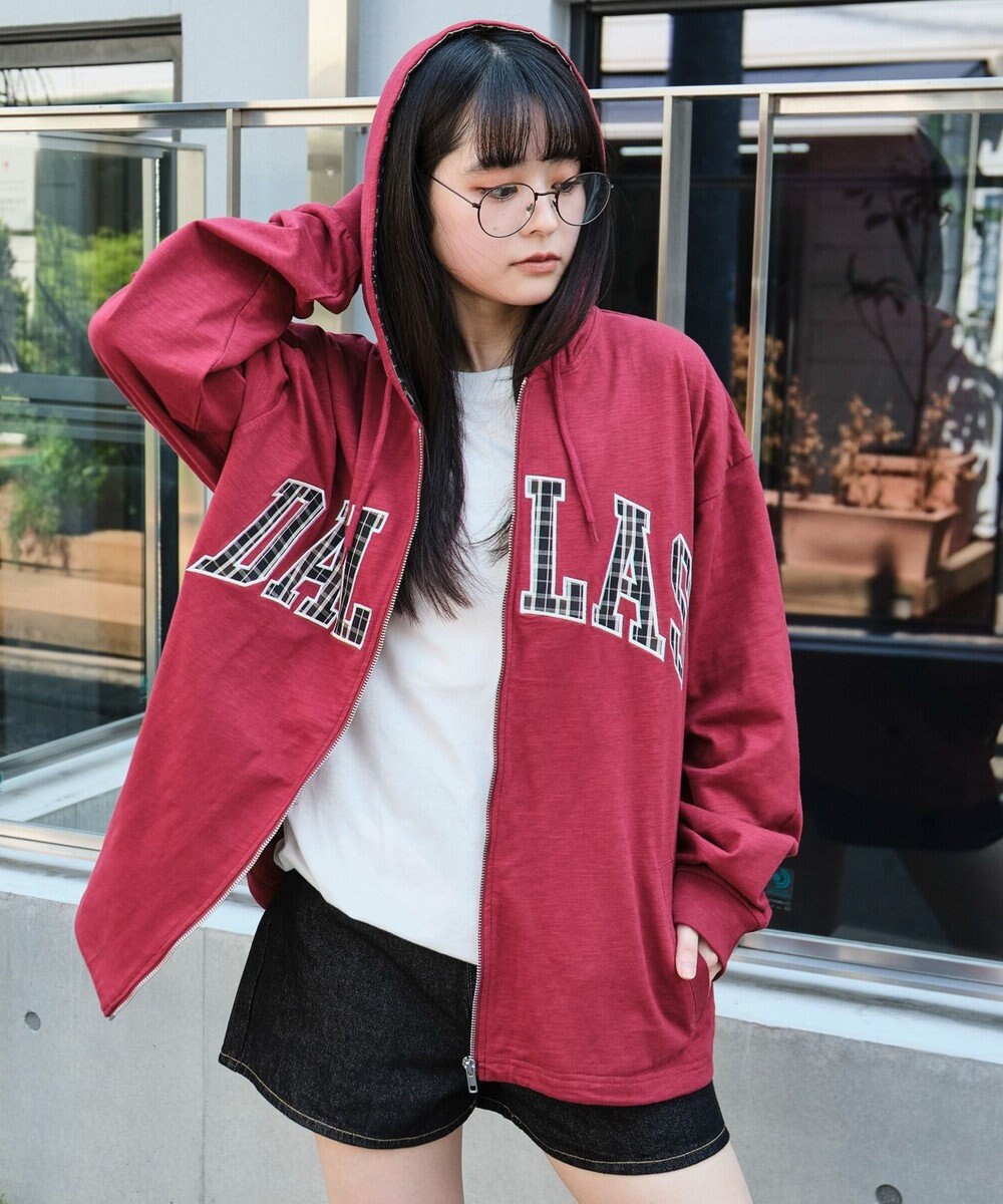 WEGO 【ユニセックス着用ITEM/MLサイズ展開】スラブチェックロゴジップパーカー 